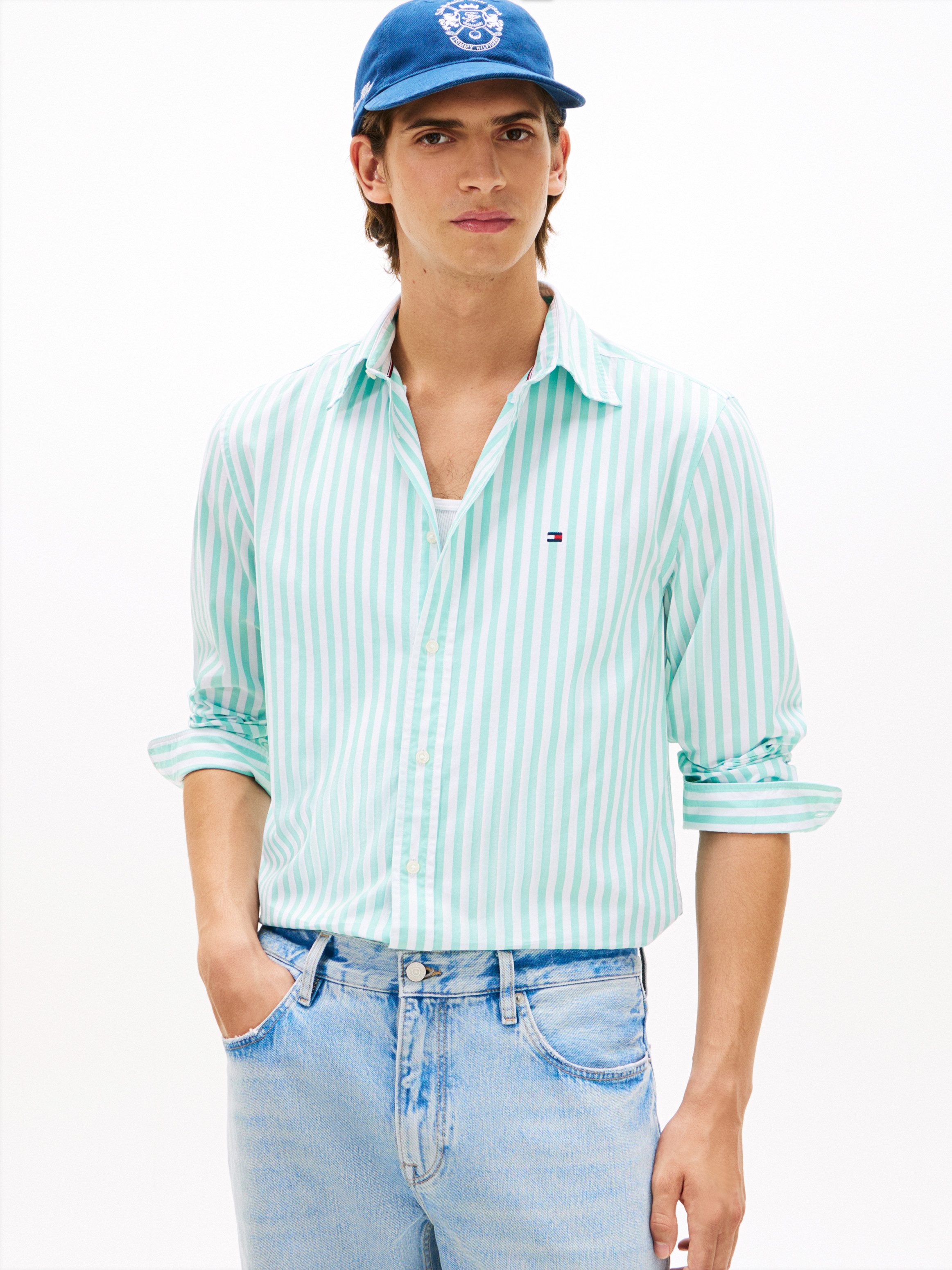 Tommy Hilfiger Langarmhemd FLEX POPLIN CLASSIC STP Regular Fit gestreift, Button-Down-Kragen