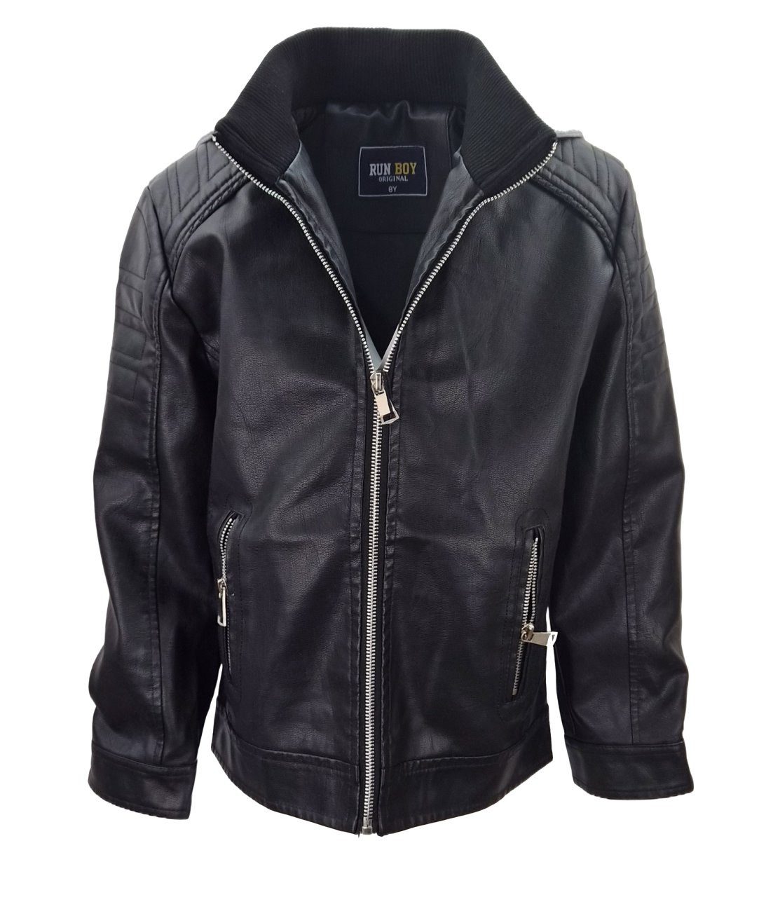 Fashion Boy Lederjacke Kunstlederjacke schwarze Übergangsjacke im Biker-Look FR6636