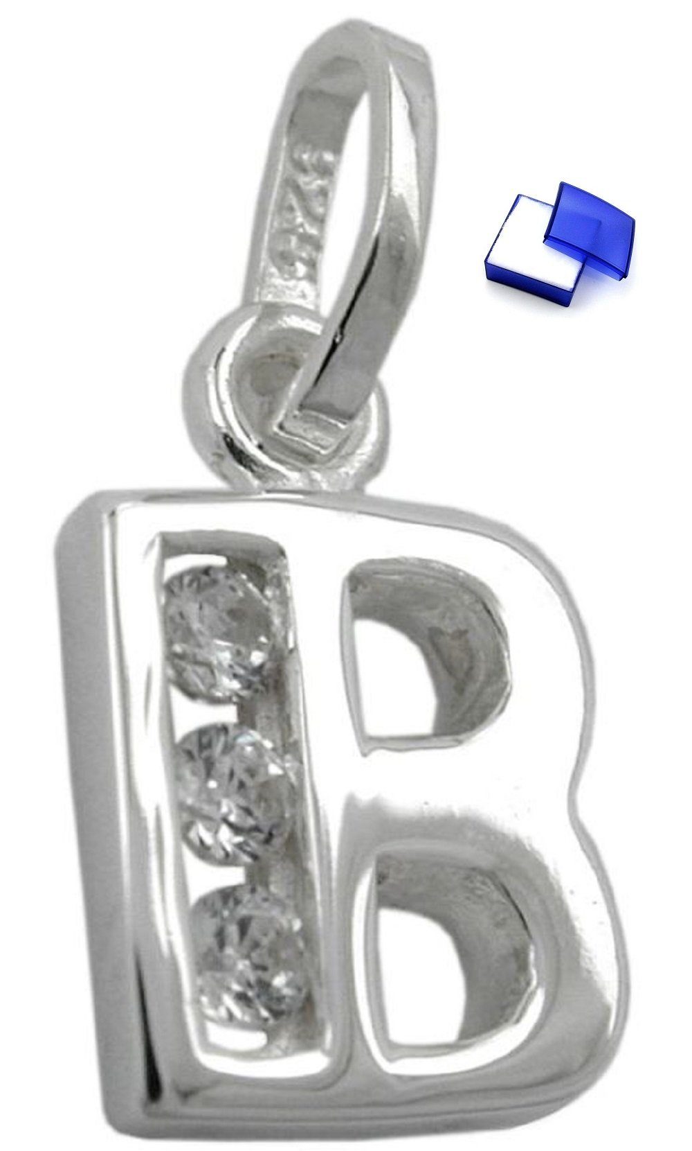 unbespielt Buchstabenanhänger Unisex Kettenanhänger Anhänger Buchstabe B glänzend mit Zirkonias aus 925 Silber 10 x 7 mm, Silberschmuck für Damen und Herren