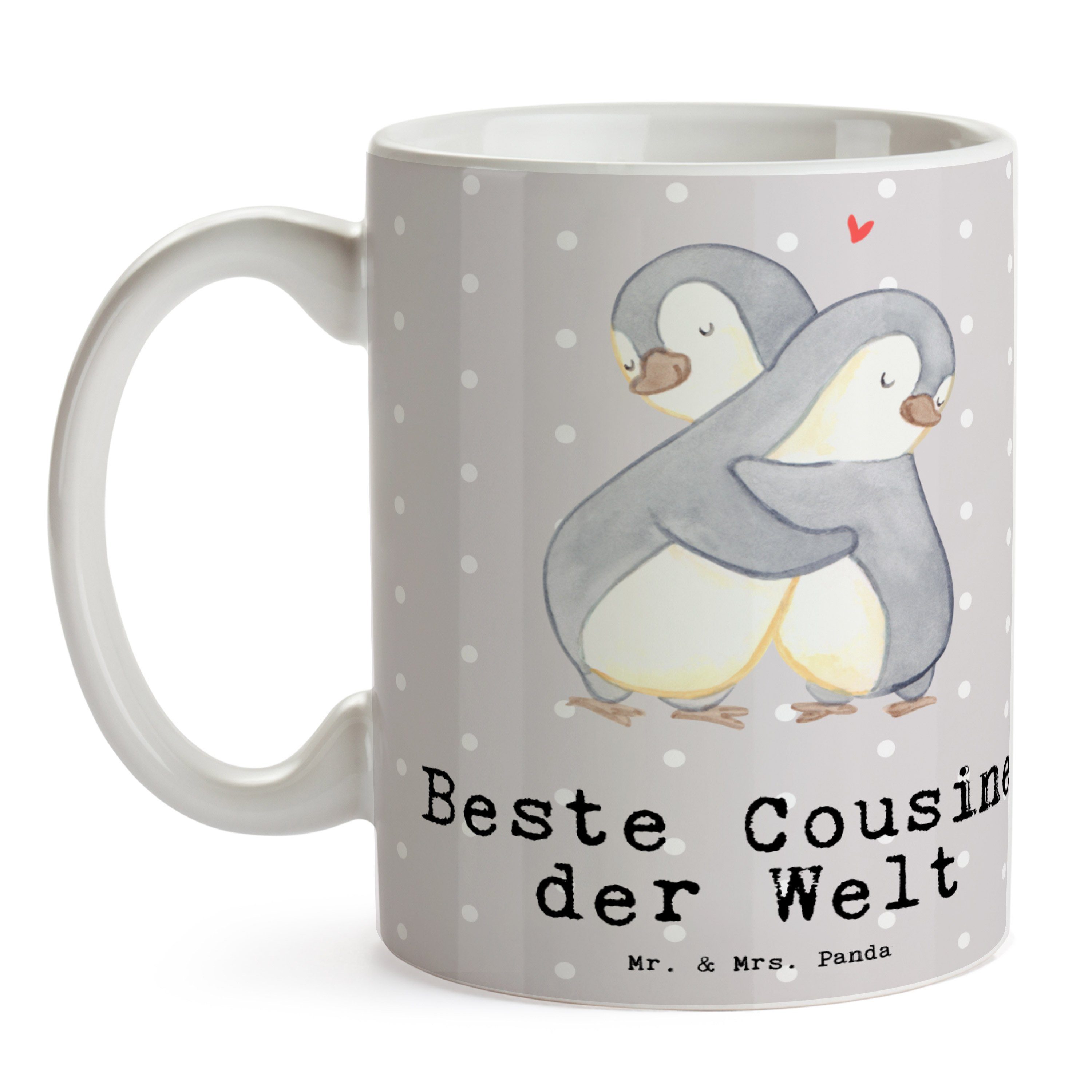 der Mrs. & Tasse, Cousine Mr. Panda Welt Geschenk, Pastell - Beste Sche, Pinguin Grau Tasse Keramik -