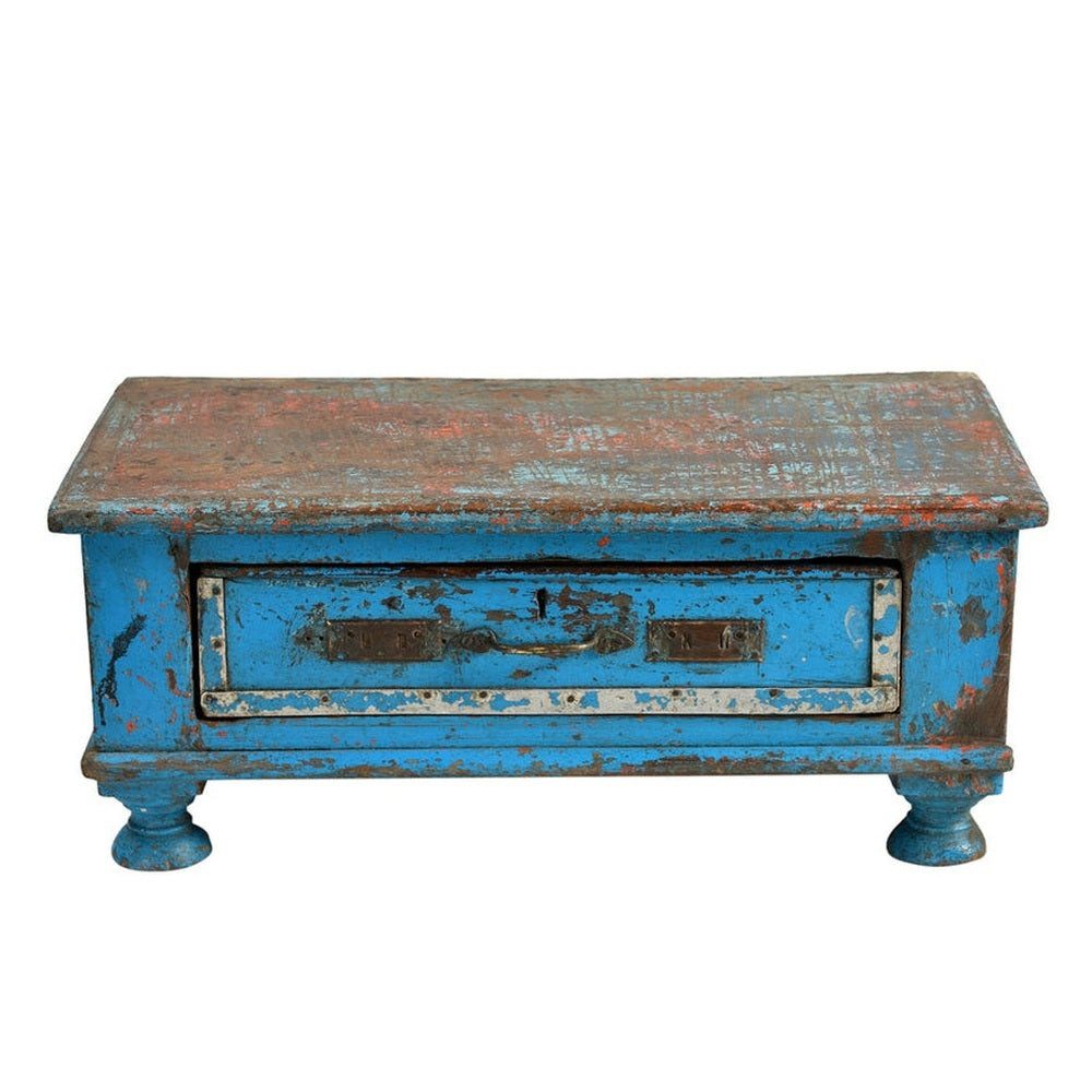 Luxury-Park-Direct Kommode Indien 1940 massive kleine Truhe shabby chic look azurblaues Finish Gu