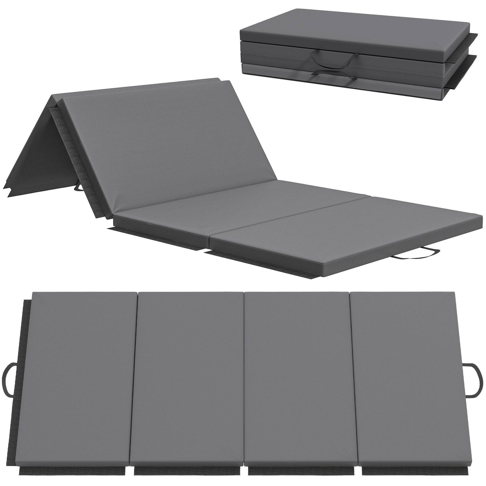HOMCOM Gymnastikmatte mit Griffen (Fitnessmatte, 1-St., Trainingsmatte), Grau, 180 x 80 x 5 cm