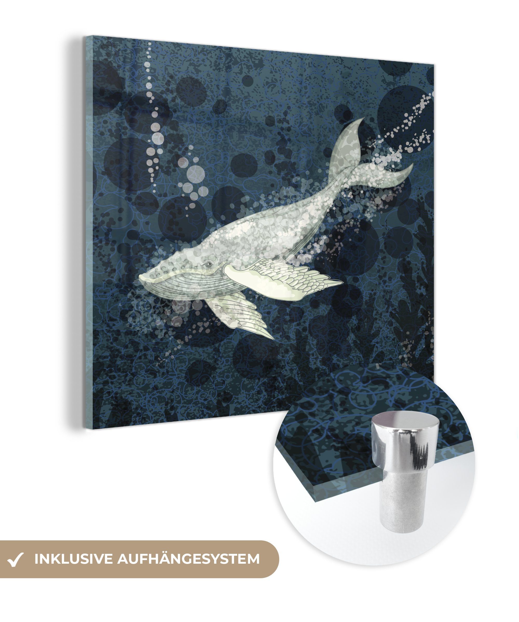 MuchoWow Acrylglasbild Illustration eines Wals im Wasser, (1 St), Glasbilder - Bilder auf Glas Wandbild - Foto auf Glas - Wanddekoration | Bilder