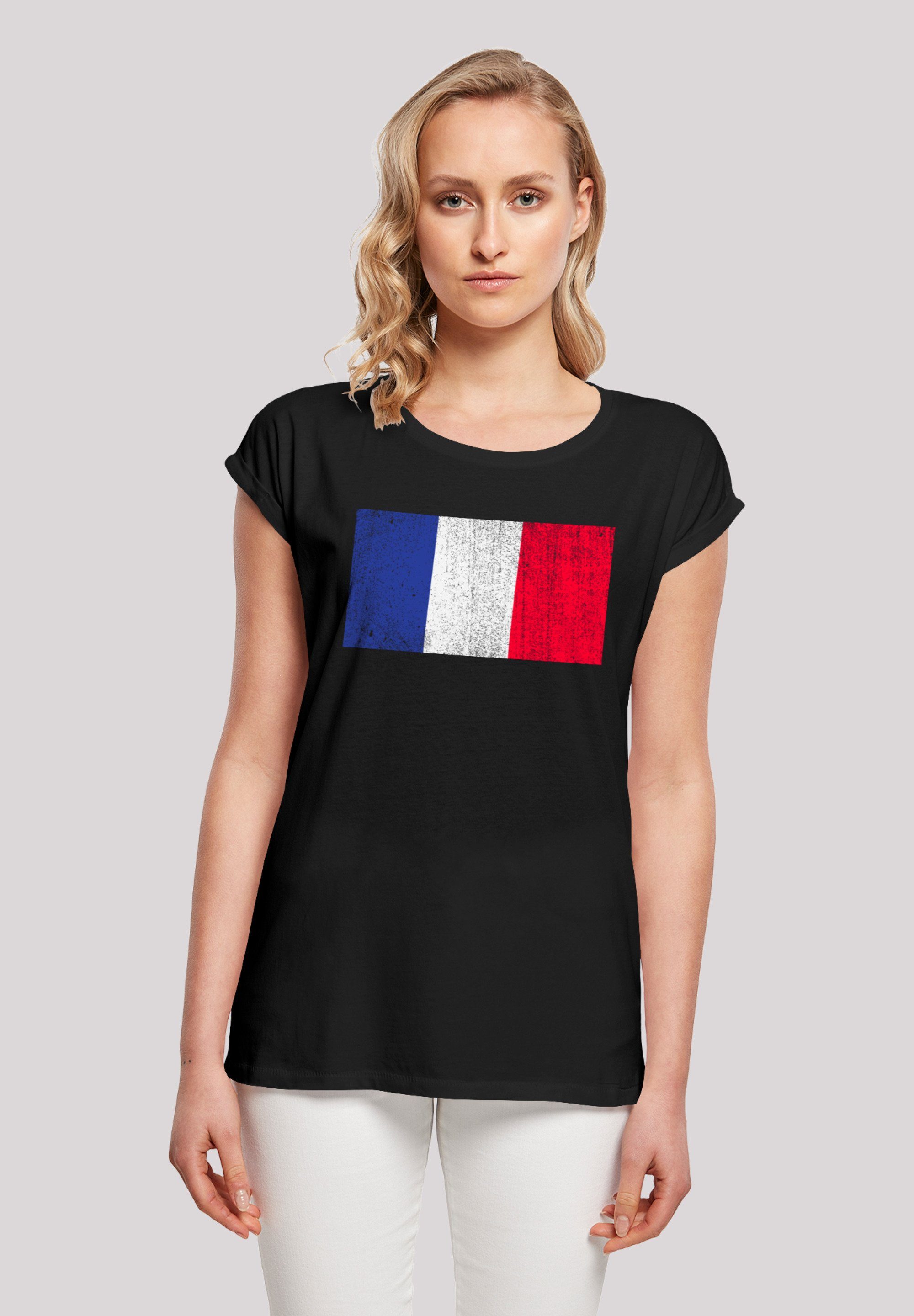 hohem Sehr Flagge Tragekomfort Baumwollstoff F4NT4STIC distressed weicher Frankreich Print, mit France T-Shirt