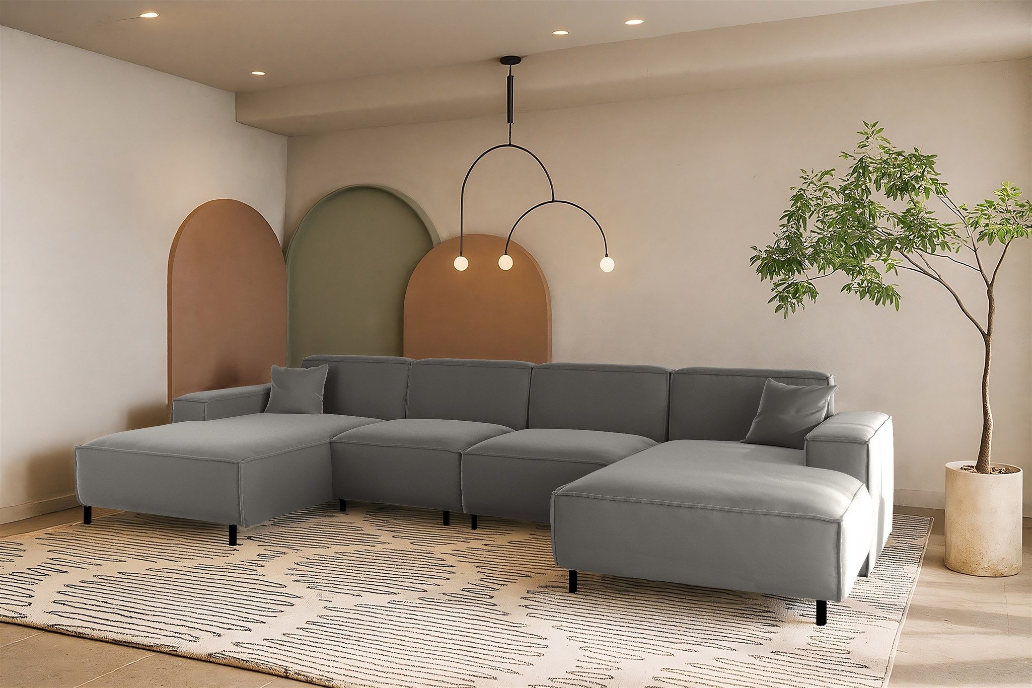 Fun Möbel Wohnlandschaft Designersofa GLORIA in Stoff, mit 2 Ottomanen, Rundumbezug