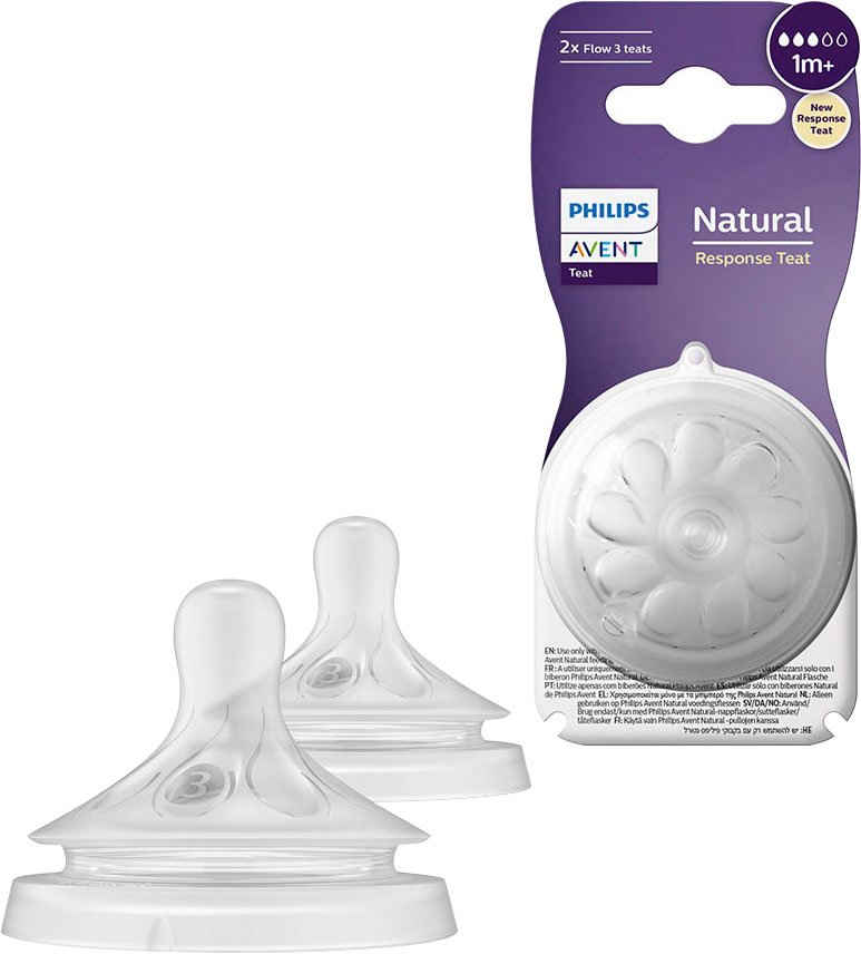 Philips AVENT Flaschensauger Natural Response SCY963/02, 2 Stück mit Anti-colic-Ventil, ab dem 1. Monat