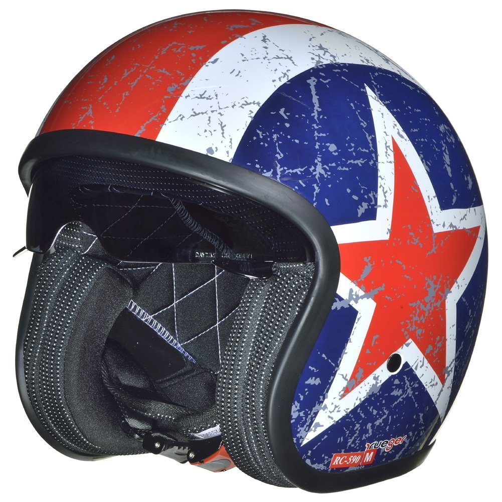 rueger-helmets Motorradhelm RC-590 Jethelm Custom Motorradhelm Chopper Chopper Motorrad Roller Helm ruegerRC-590 Rebell Star XS