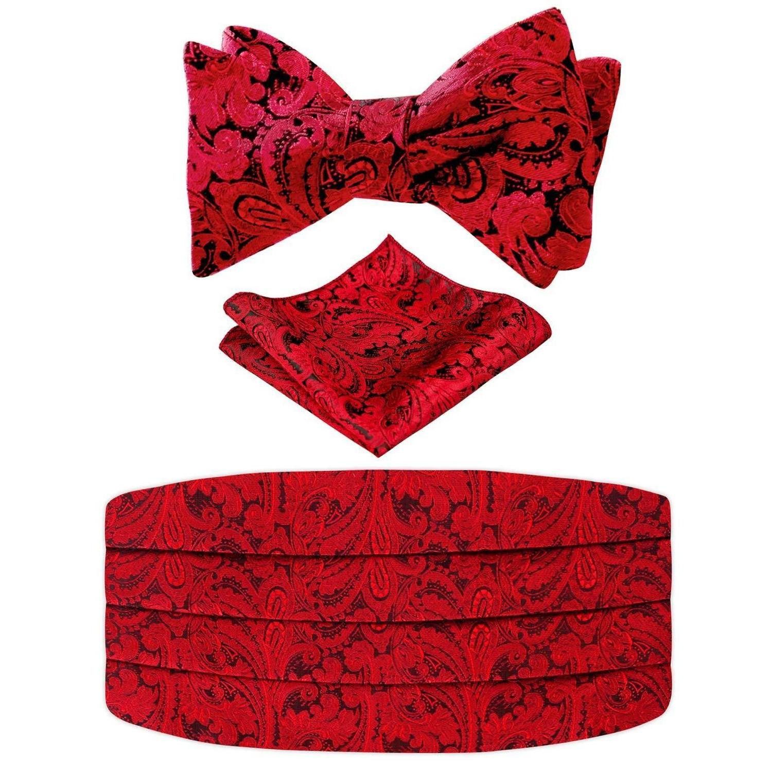 LuxusKollektion Kummerbund Herren Fliegen Kummerbund Einstecktuch Set Weinrot, (1-St)