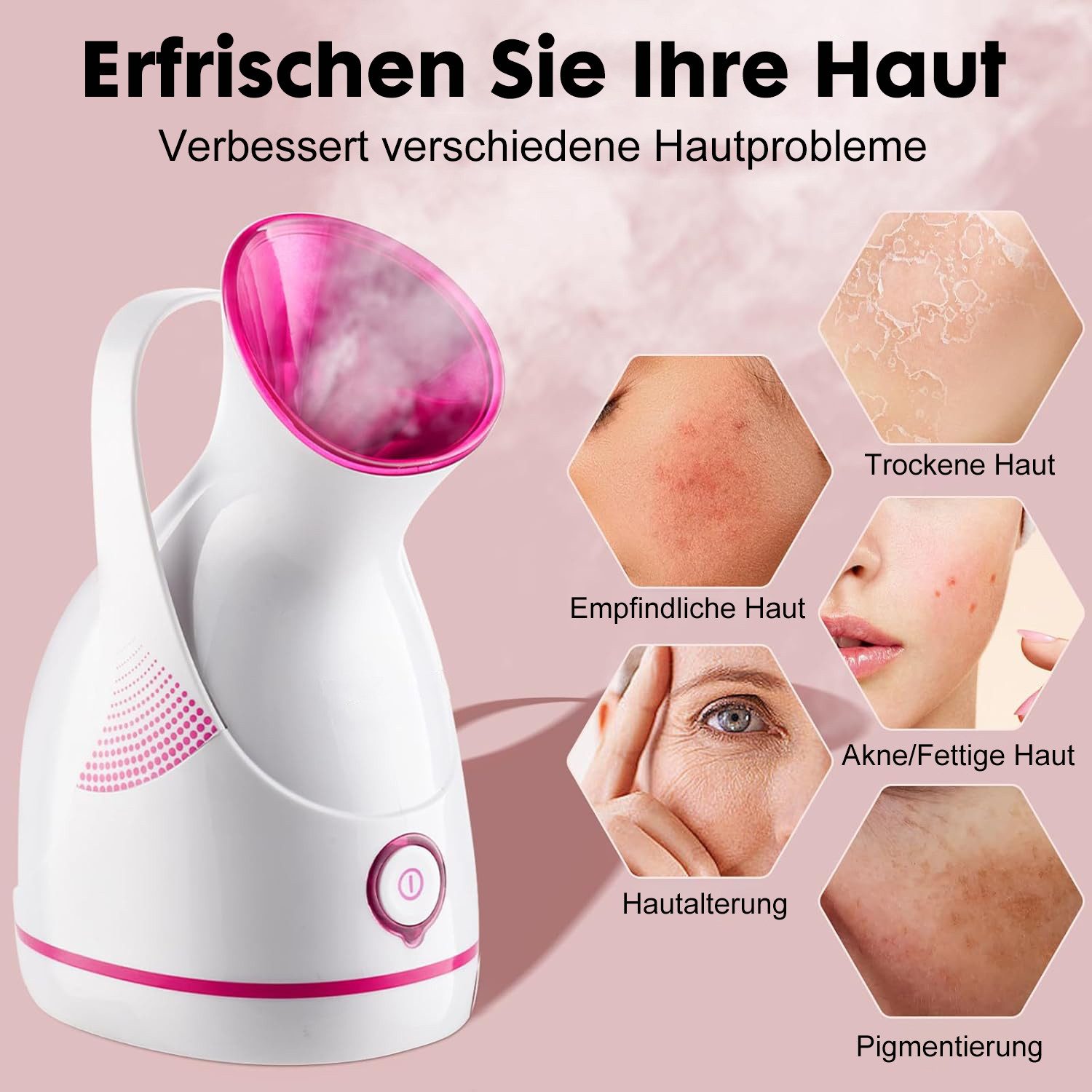 Comfy Mate Gesichtssauna Gesichtsdampfer Gesichtssauna Nano Ionic Face Steamer mit Warmem Nebel, Gesicht Heim-Sauna SPA Gesichts-Befeuchter Gesichtszerstäuber, 1-tlg., für Reinigung von Poren, Mitesser, Körperpflege Gesichtsfeuchtigkeit, Luftbefeuchter, 4 Edelstahl Skin Kit, Haargummi Geschenke für Frauen