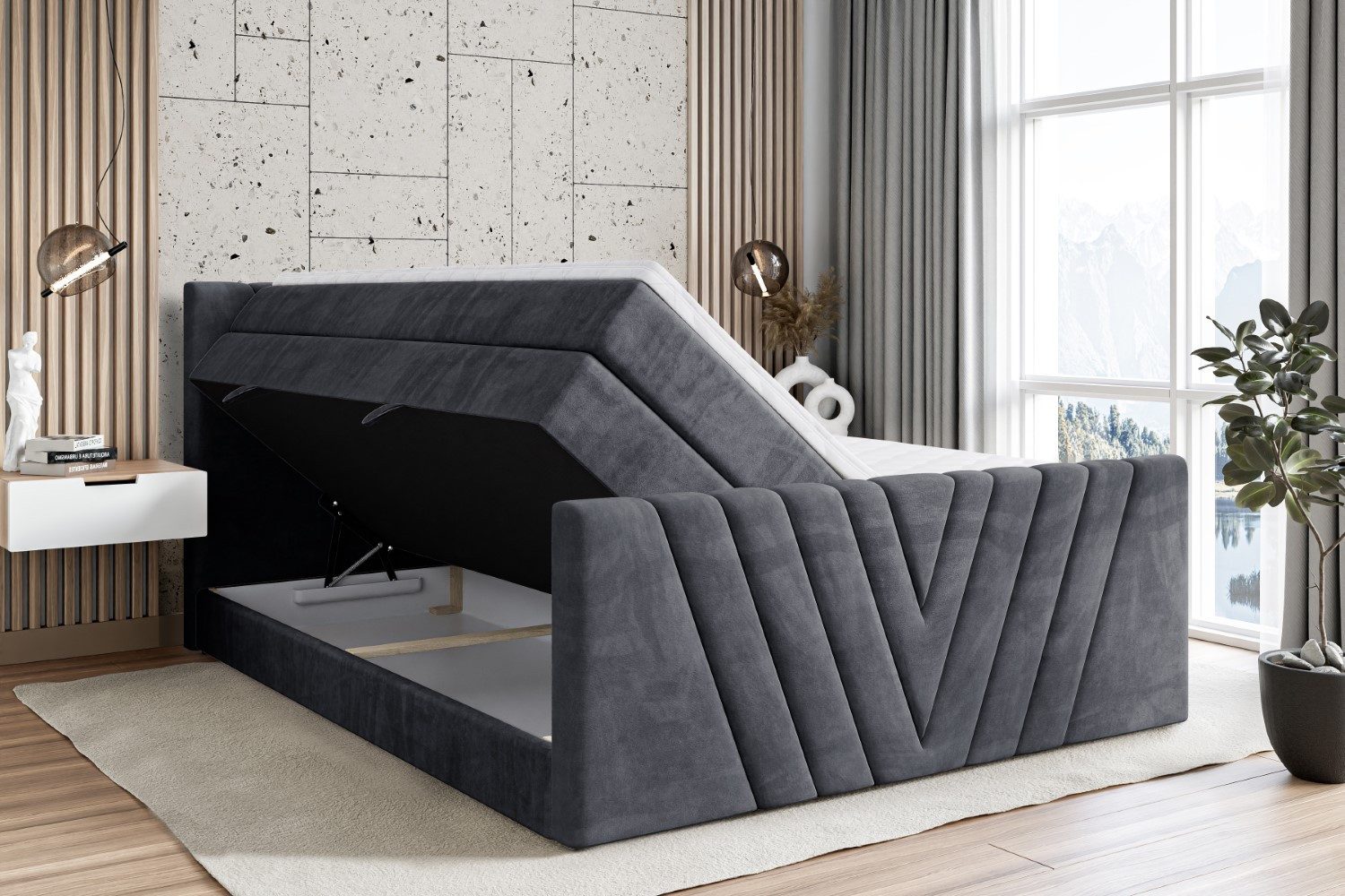 ALTDECOR Boxspringbett ERNINA-Z KING (Multipocket-Matratze H4, H3 Matratze Bonellfederung, Topper, Kopfteil), Doppelbett mit Fußteil