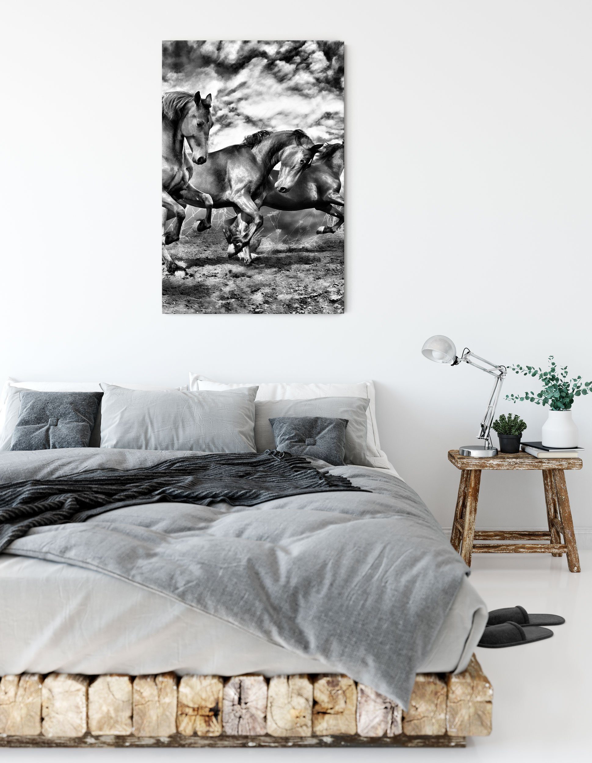 Leinwandbild Pixxprint Wildpferde, St), bespannt, Leinwandbild Wildpferde (1 inkl. Zackenaufhänger fertig