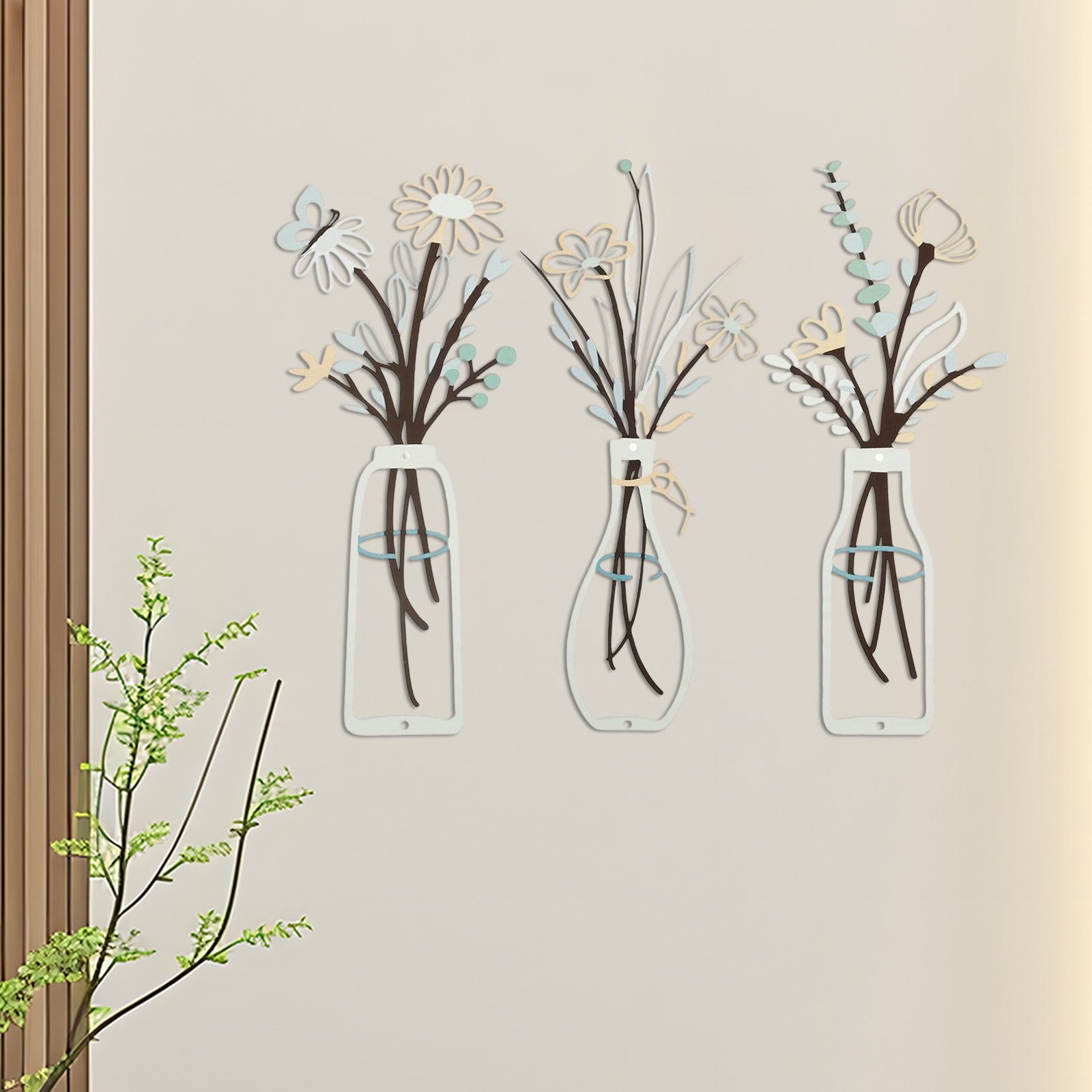 MODFU Wanddekoobjekt Metall Wanddeko Blumen Silhouetten Wandbilder (6 x 13, günstig online kaufen