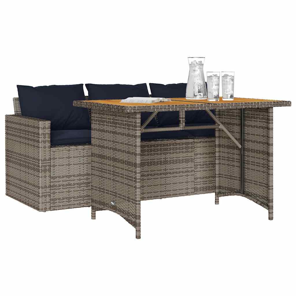 vidaXL Garten-Essgruppe 2-tlg. Garten-Essgruppe mit Kissen Grau Poly Rattan