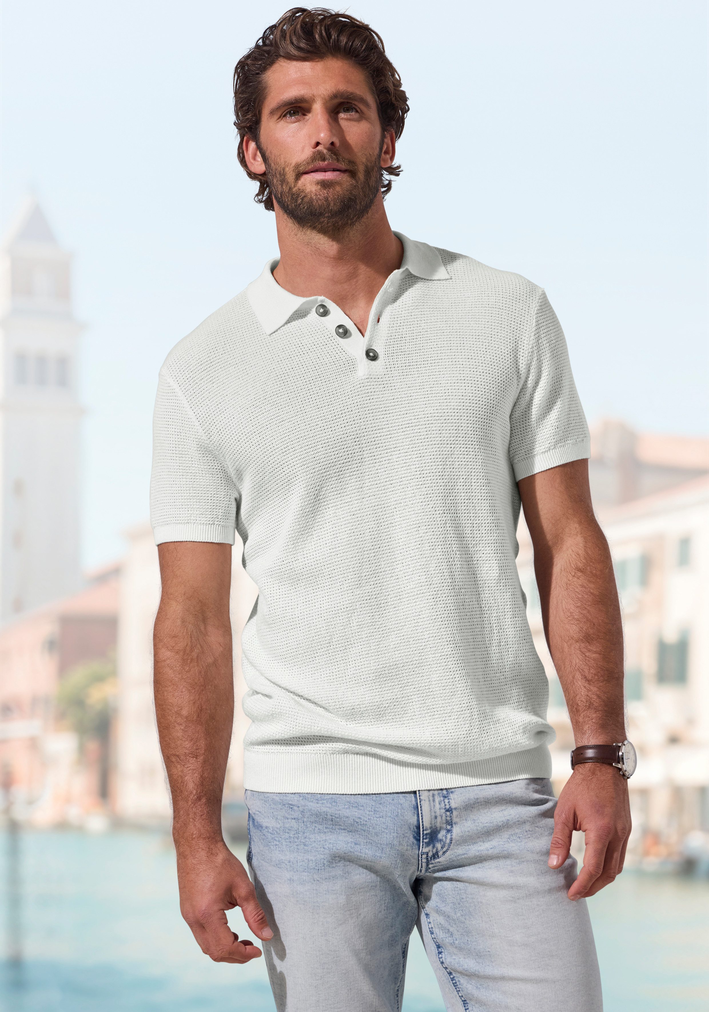 John Devin Poloshirt - Strick Poloshirt, Regular fit mit Polokragen und kleiner Knopfleiste