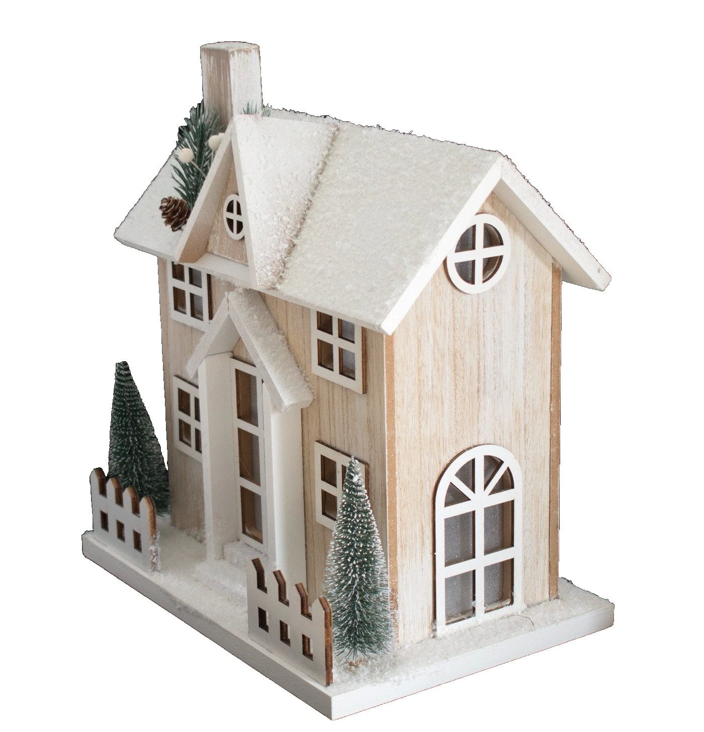 Kaufhaus le petit Dekofigur Deko Holz Haus Lichthaus Holzhaus Leuchthaus Kirche Weihnachtshaus, Winterhaus Dekohaus