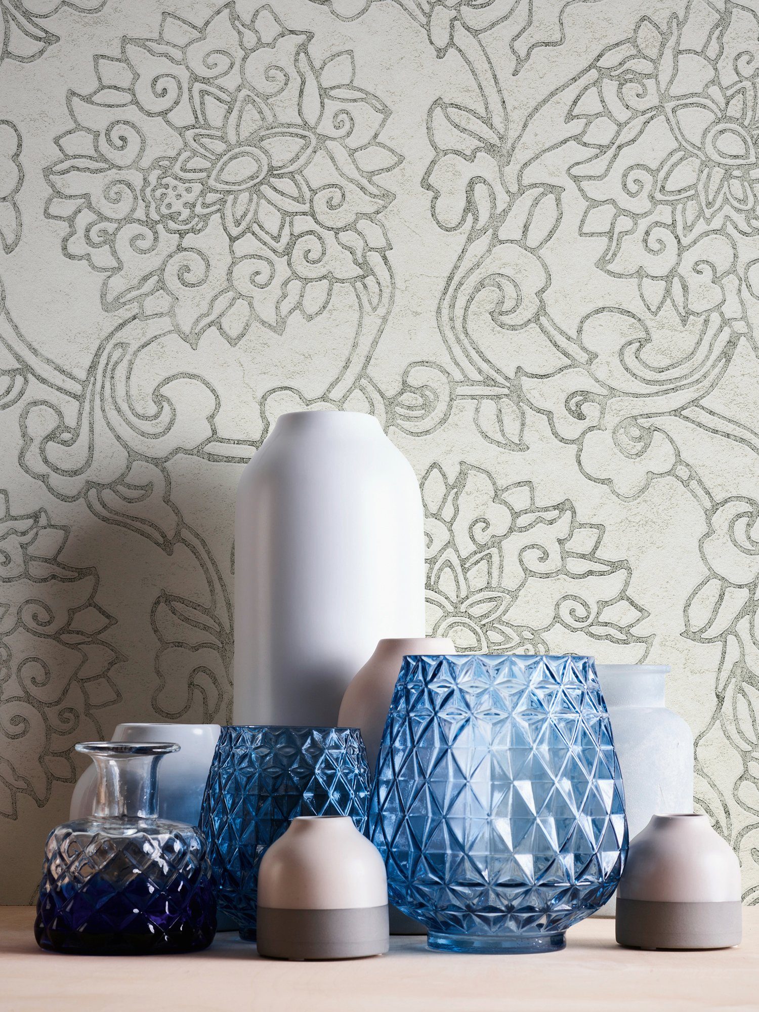 aufgeschäumt, Tapete Japanisch A.S. Ornament Asian Vliestapete ornamental, creme/grau Fusion, gemustert, Création