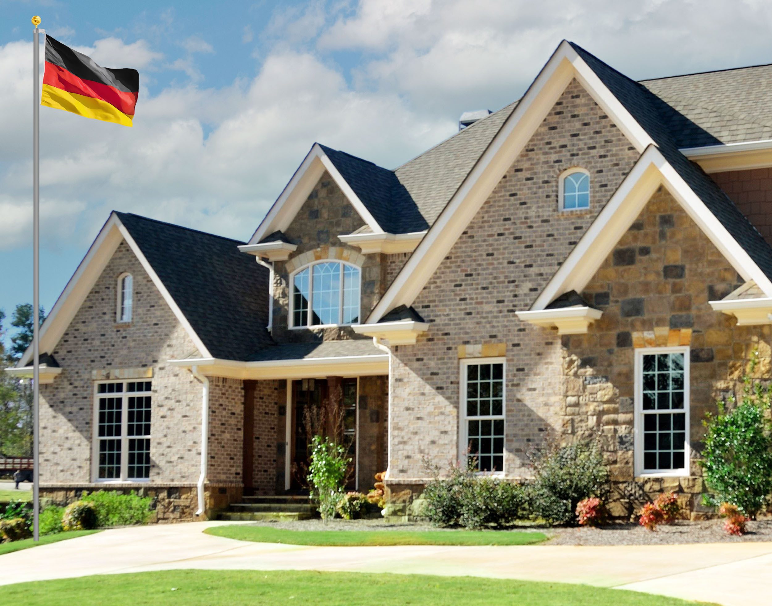 BRUBAKER Fahnenmast Fahnenmast inkl. Deutschlandflagge und Kugelspitze Gold, (Aluminium Flaggenmast mit Erdhülse für Garten und Camping), + Deutsche Fahne 150 x 90 cm