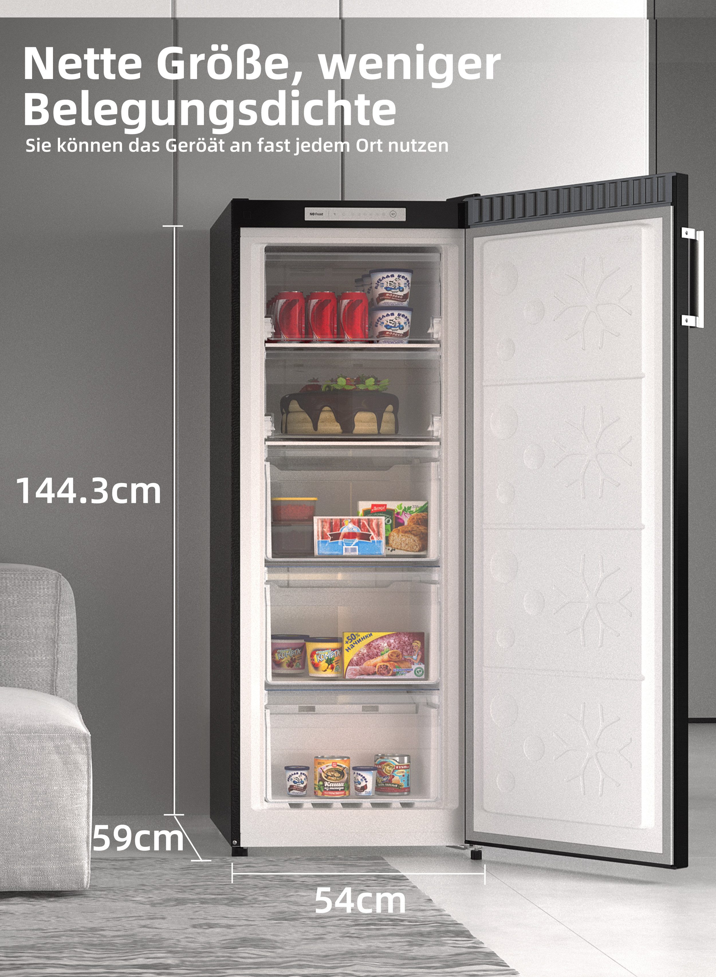 CHiQ Gefrierschrank Kompakt Gefrierschrank FSD166NE4E, 144.3 cm hoch, 54 cm breit, No frost,12 Jahre Garantie auf den Kompressor