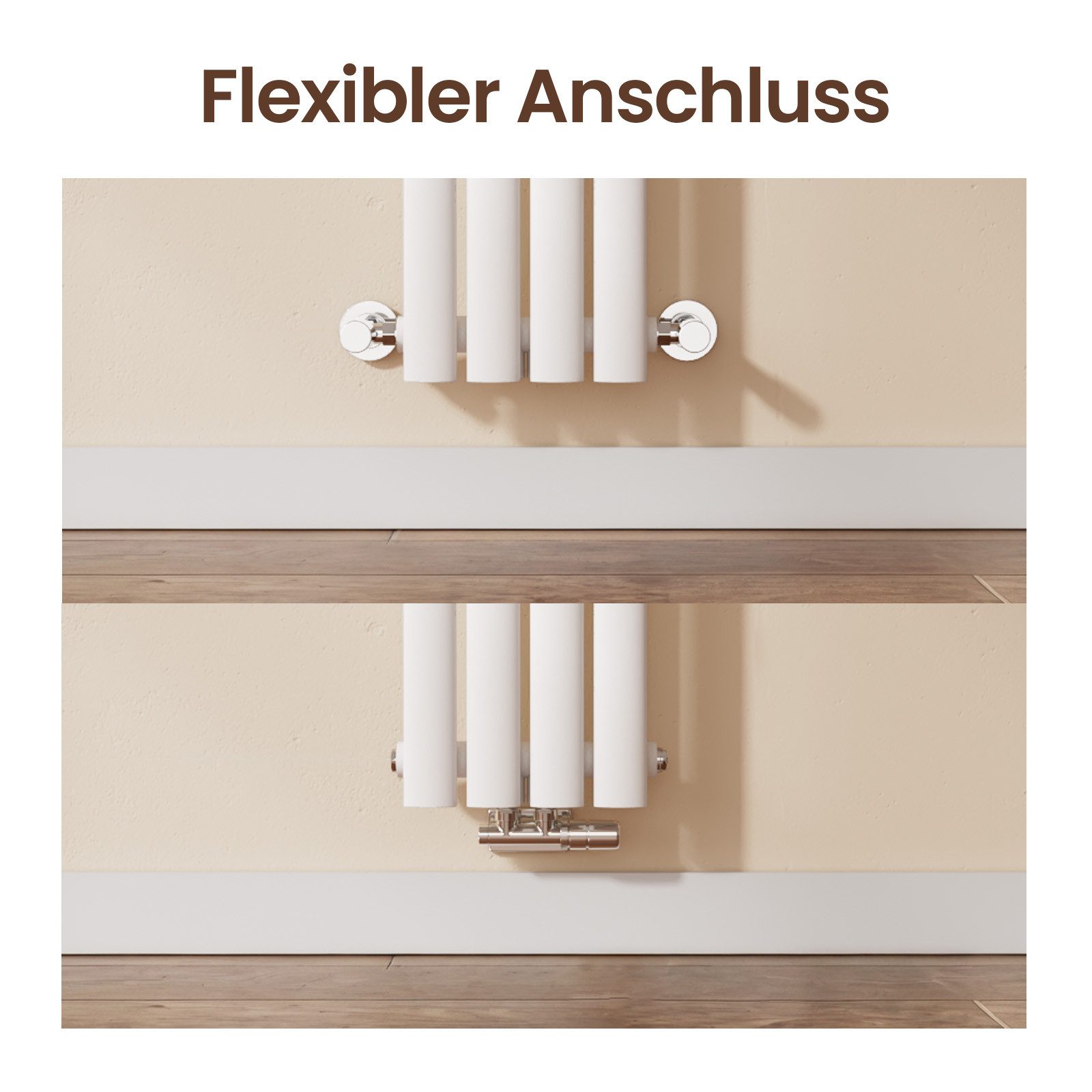 EMKE Designheizkörper Oval Paneelheizkörper Schwarz/Weiß Breite: 24cm, Höhe: 60cm~180cm, Vertikal Einlagig/Doppellagig, Mittelanschluss – Bild 5 von 5