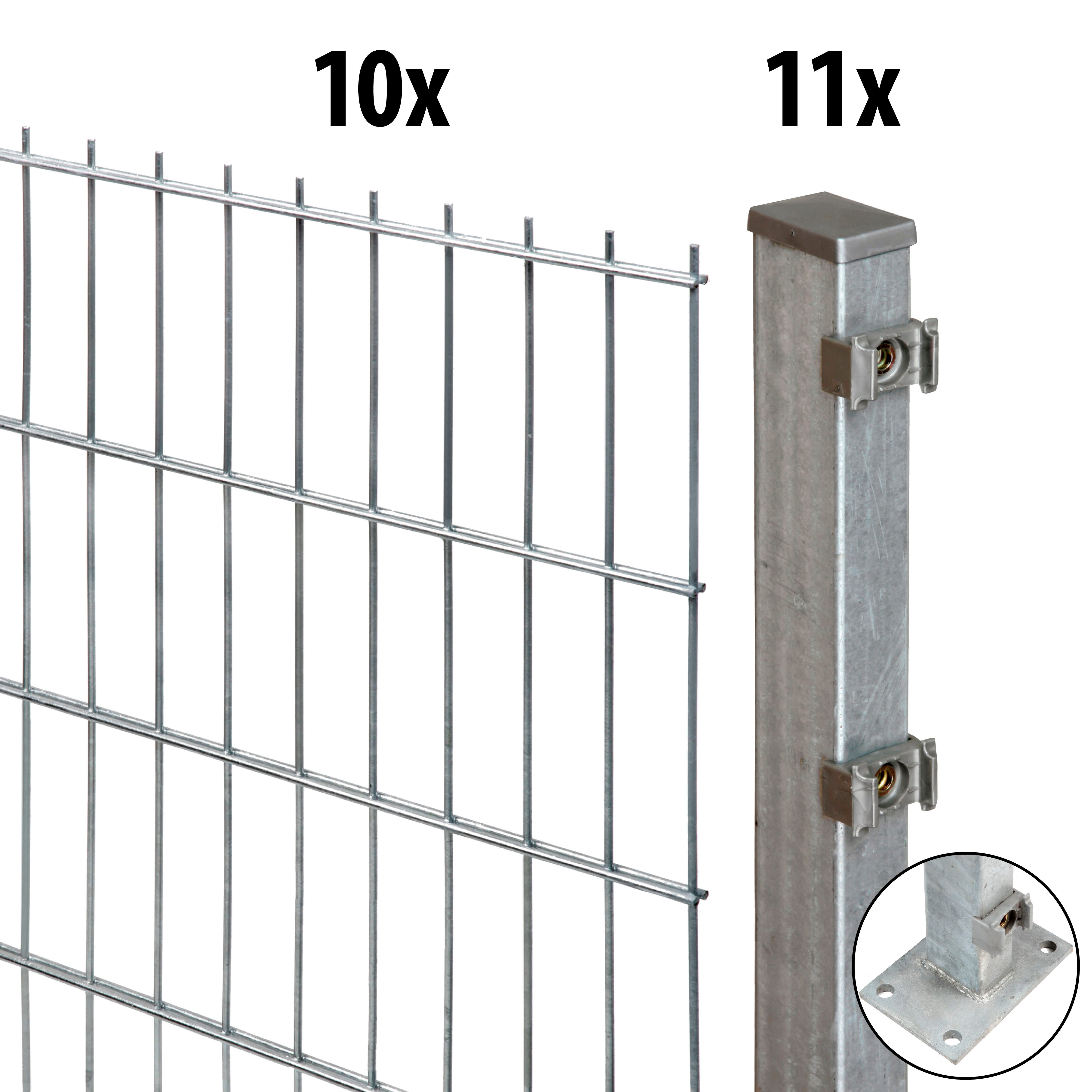 GARDEN 'N' MORE Doppelstabmattenzaun Excellent, (21-St), 10 Elemente für 20 m, LxH: 200 x 163 cm, mit 11 Pfosten