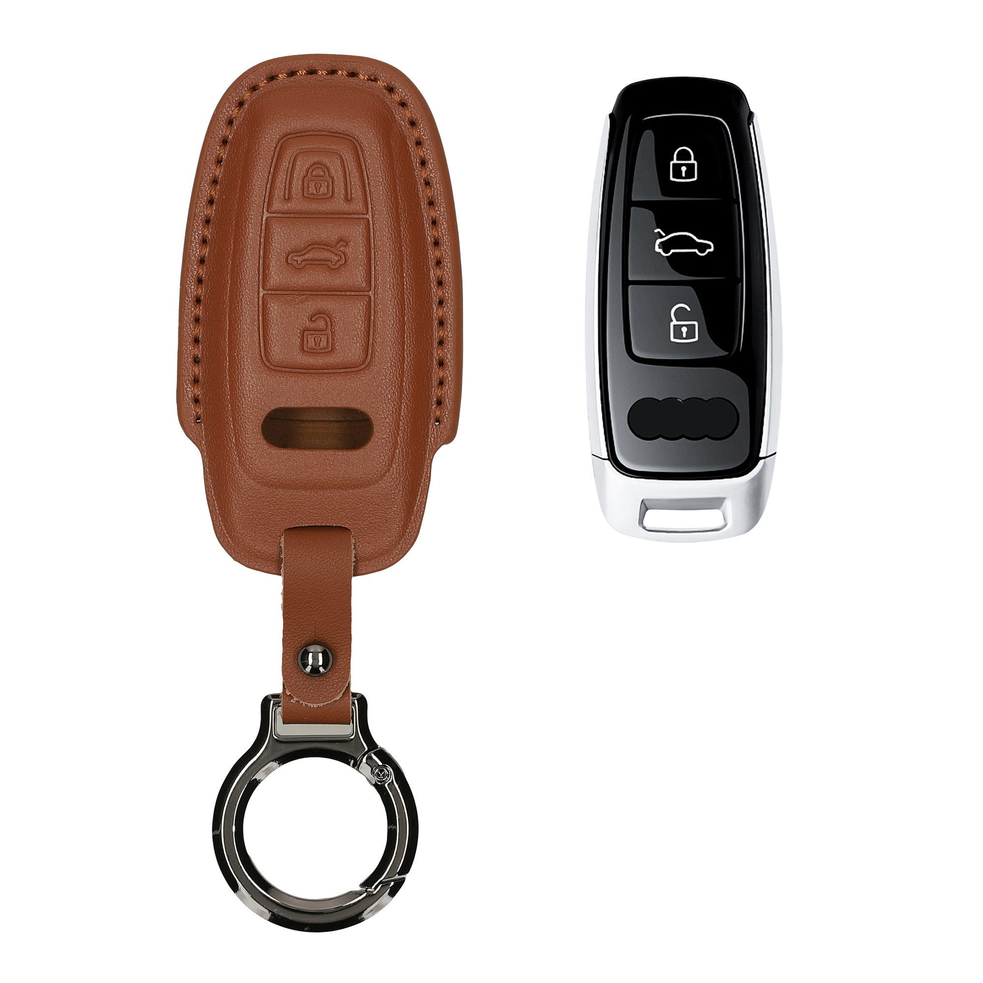 kwmobile Schlüsseltasche Hülle für Audi A6 A7 A8 Q7 Q8 3-Tasten Autoschlüssel Keyless (1-tlg), Premium Leder Autoschlüssel Schlüssel Tasche