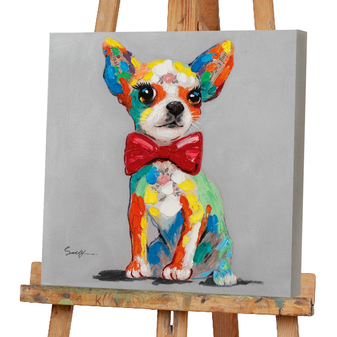 ArtUniverse Gemälde Bunter Chihuahua mit Fliege 50 x 50 cm, Tiermotiv