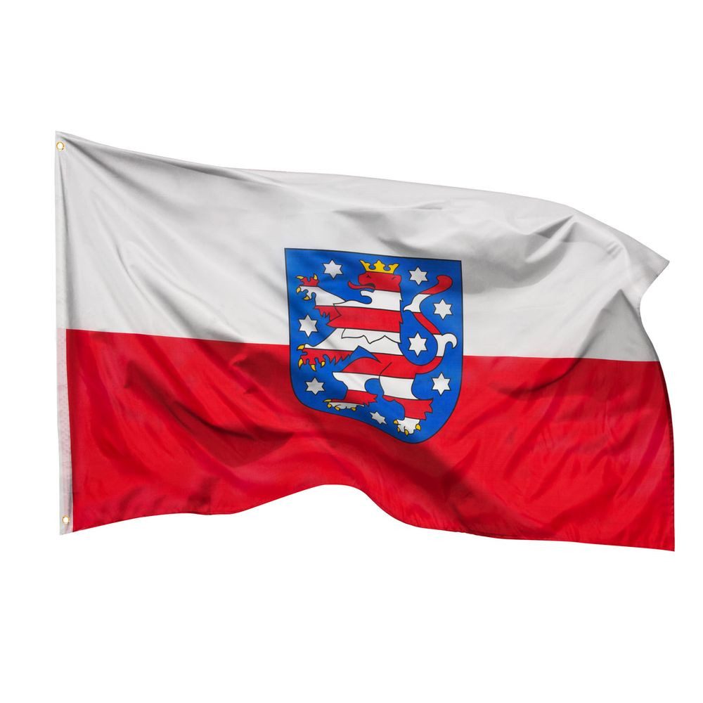 PHENO FLAGS Flagge Thüringen Flagge 90 x 150 cm Fahne Bundesland Wappen Löwe (Hissflagge für Fahnenmast), Inkl. 2 Messing Ösen