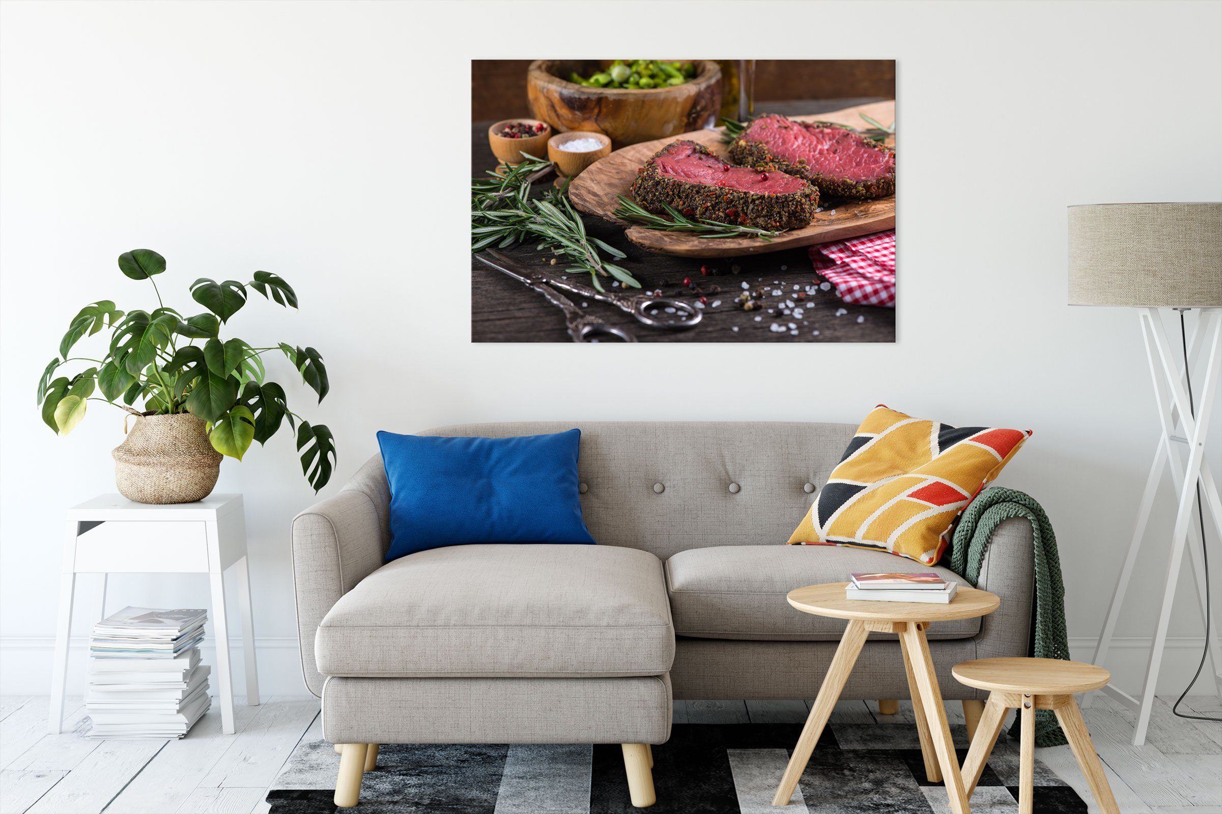 Pixxprint Leinwandbild bespannt, fertig Leckeres Leinwandbild Steak, St), Steak Zackenaufhänger Leckeres (1 inkl