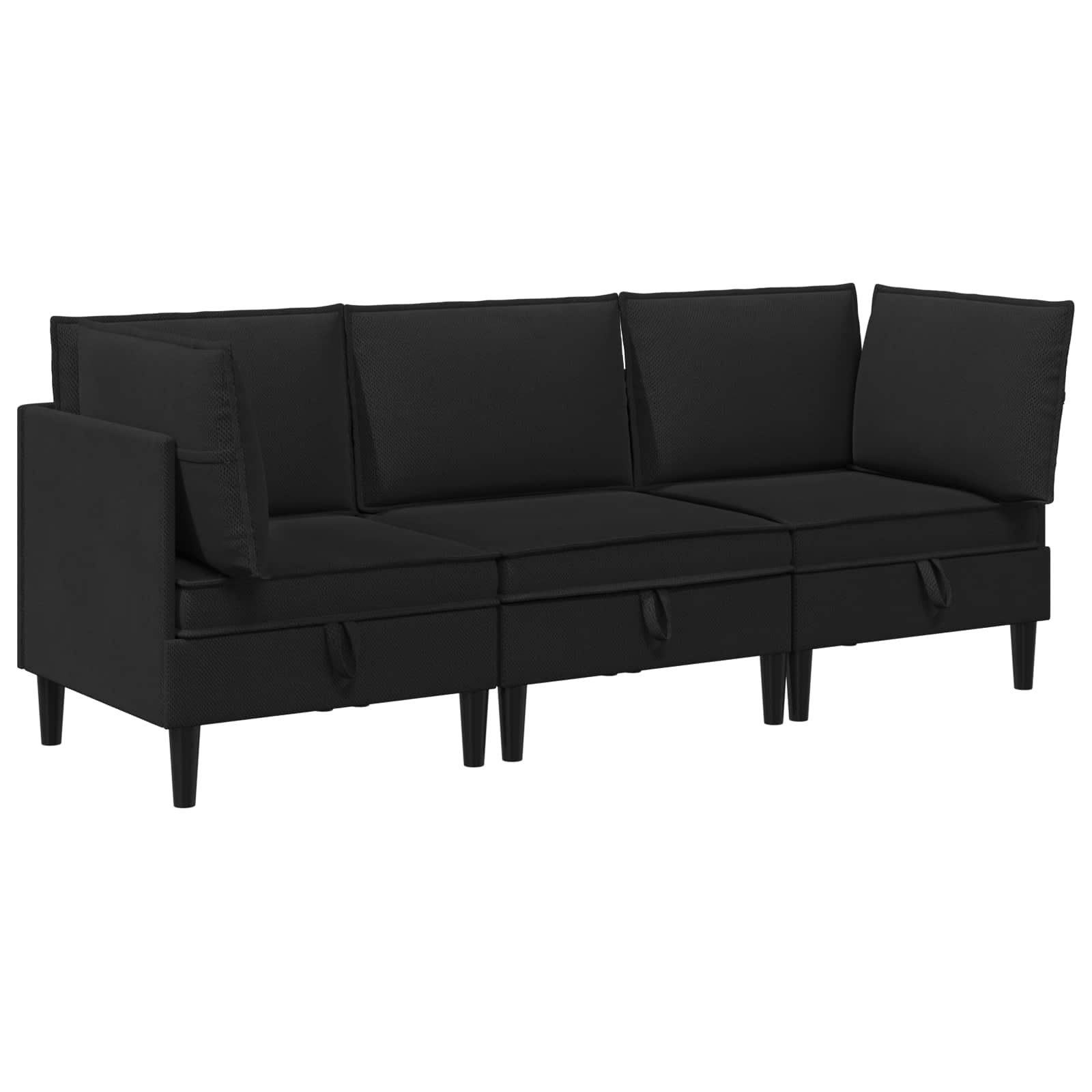 vidaXL Sofa Wohnzimmergarnitur 3 stk. Schwarz Stoff, 3 Teile