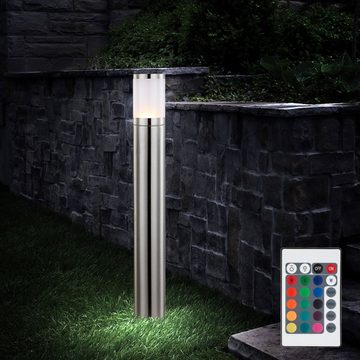 etc-shop LED Außen-Stehlampe, LED-Leuchtmittel fest verbaut, Warmweiß, Farbwechsel, Robuste Außen Steh Lampe Edelstahl Stand Leuchte im Set