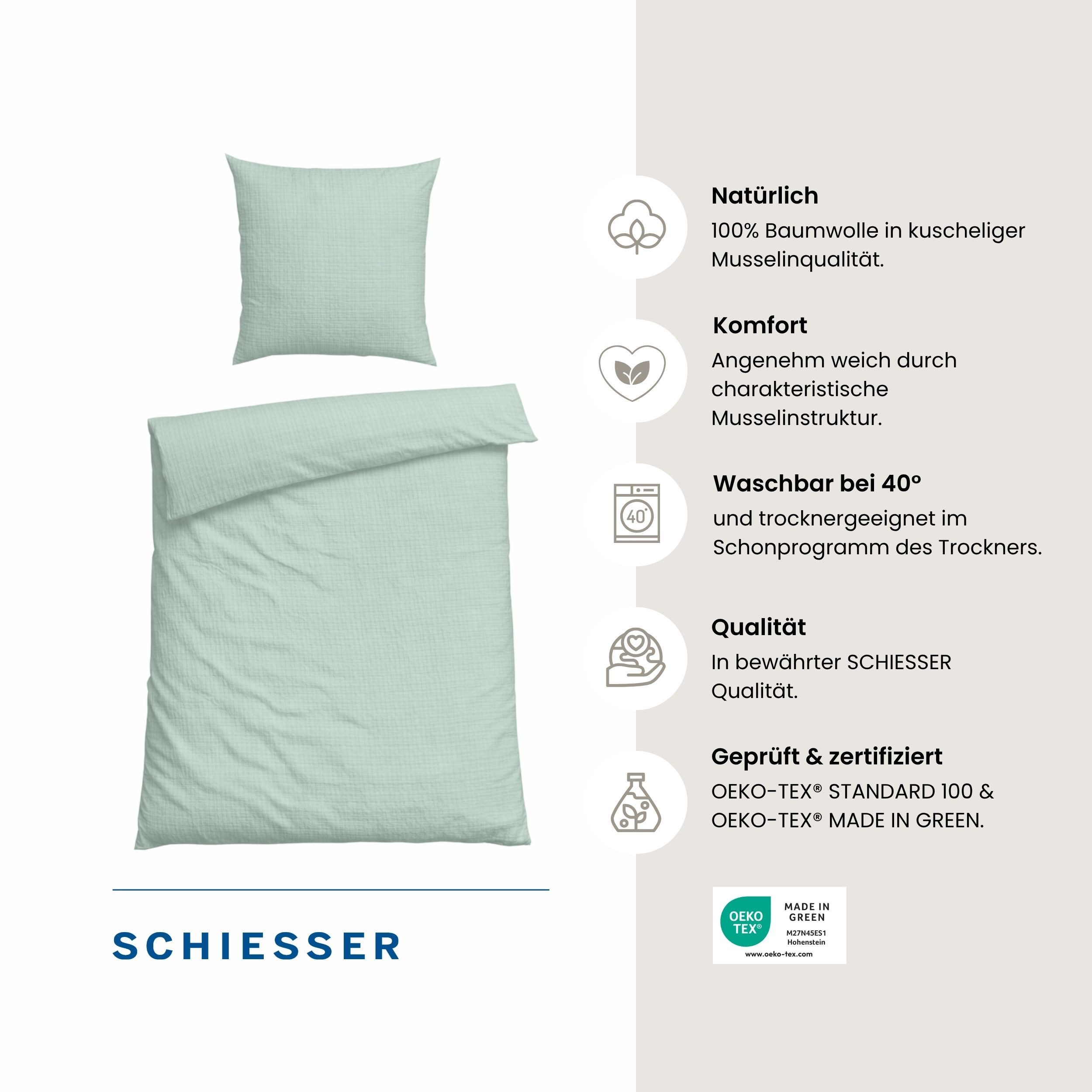 Schiesser Bettwäsche Molly aus supersofter Musselin-Qualität in gedeckten Farben, Musselin, 2 teilig, OEKO-TEX® MADE IN GREEN – Bild 2 von 5