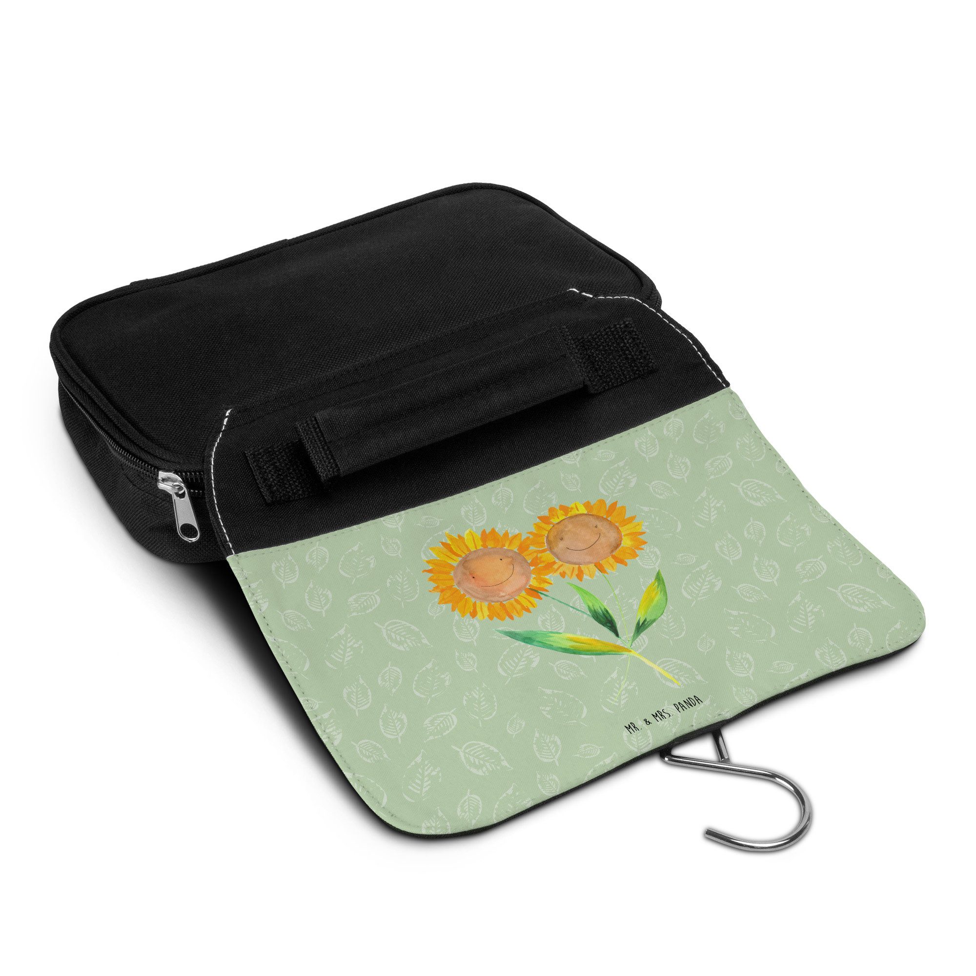 Mr. & Mrs. Panda Kulturbeutel Blume Sonnenblume, Waschbeutel, Blattgrün, beauty case, Sonnenblume, (Packung), beautycase badtasche Make-Up Tasche