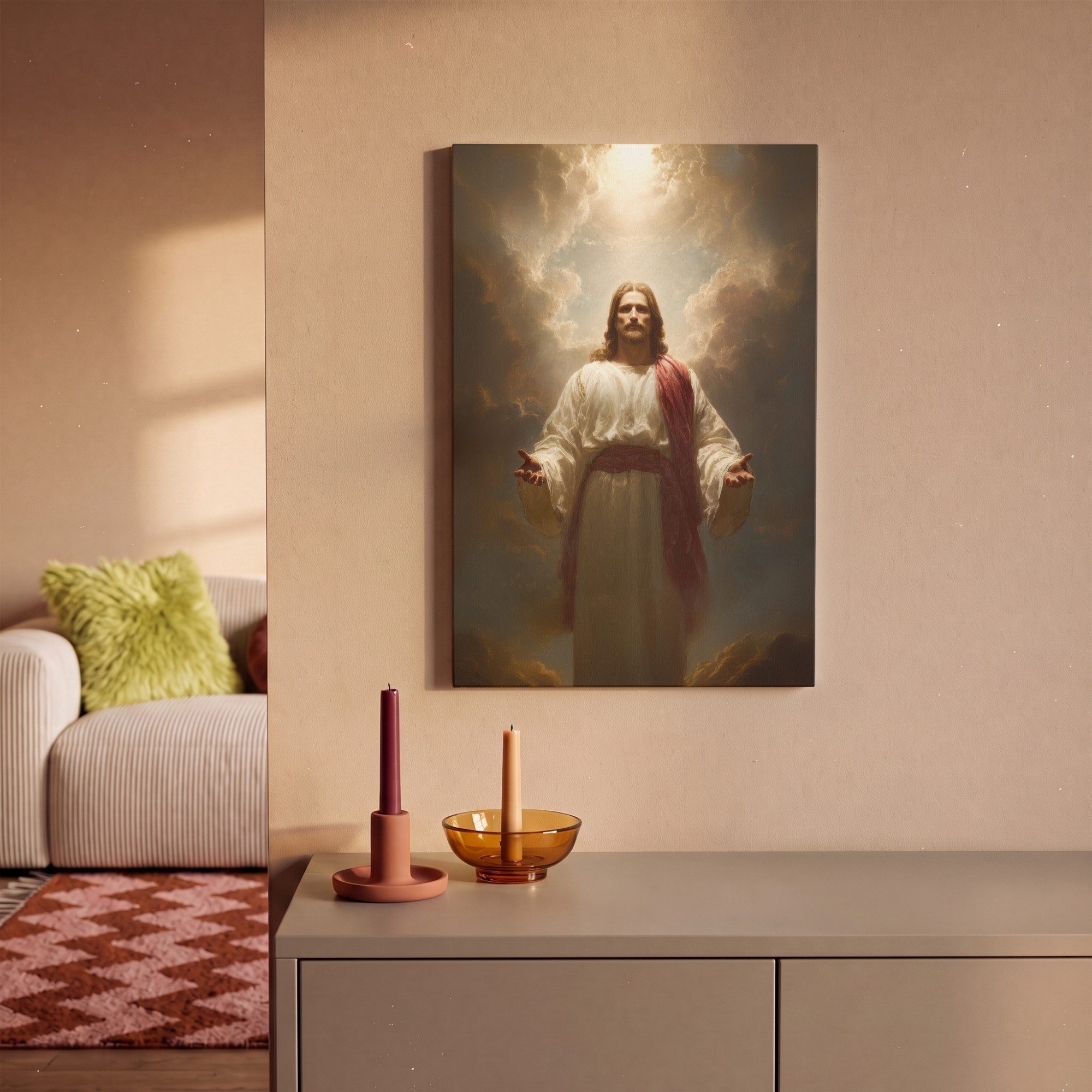 OneMillionCanvasses® Leinwandbild Himmel - Sonnenlicht - Jesus - Rot, Fotodruck (1 St), Wandbild, Deko Schlafzimmer Wohnzimmer Flur 20x20 cm – Bild 2 von 5