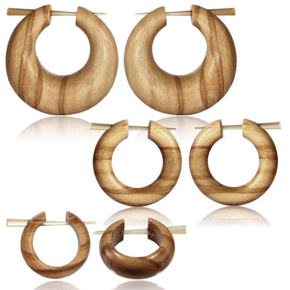 viva-adorno Paar Creolen Holzohrringe Holz Creolen Olivenholz natur braun Horn Pinohrringe