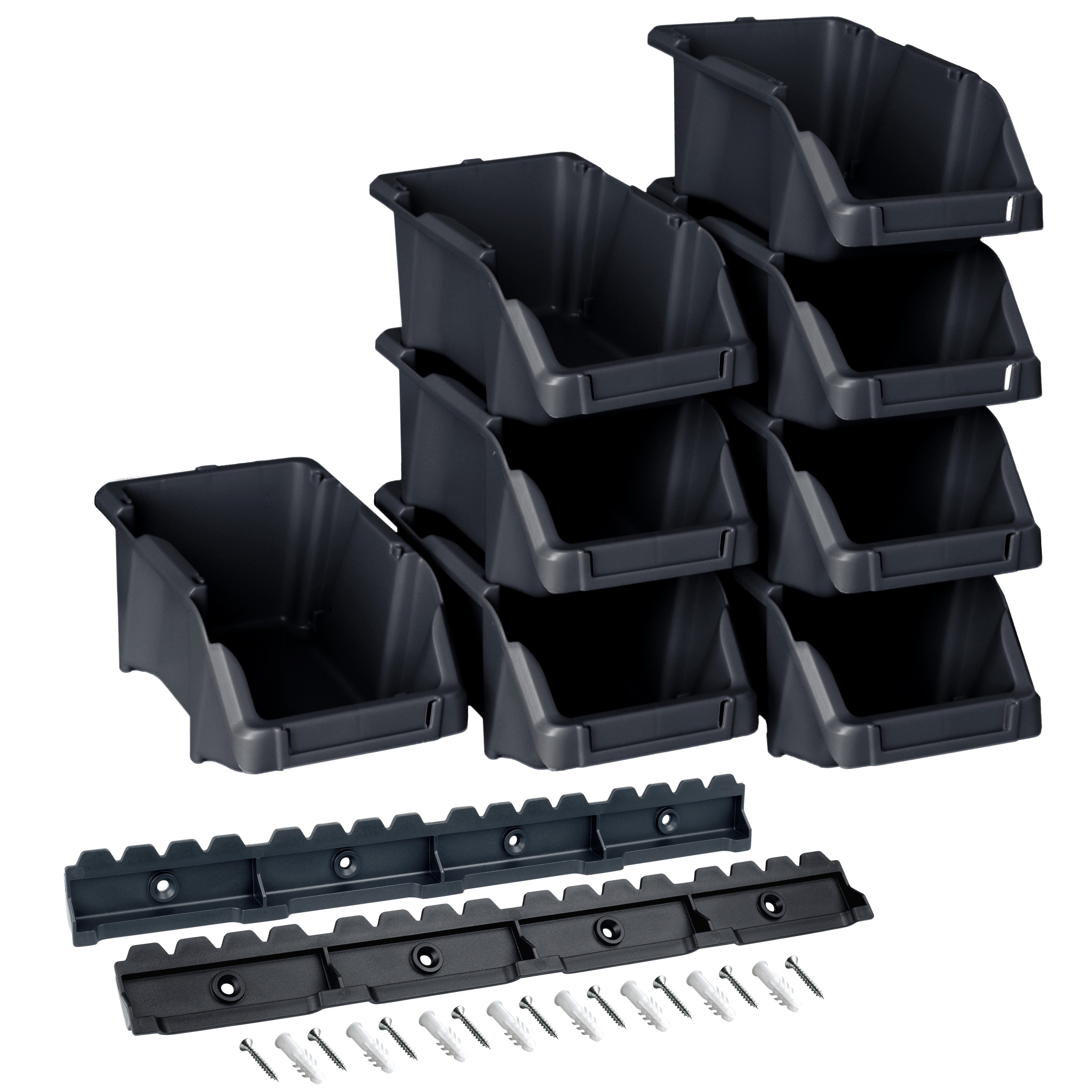 Stapelbox Stapelboxen-Set - 8 Stück, 16x9x7cm, mit Wandhalterung