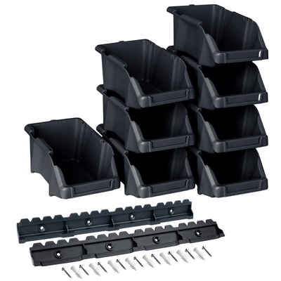 YPC Stapelbox Stapelboxen-Set - 8 Stück, 16x9x7cm, mit Wandhalterung (8 Stapelboxen 16x9x7cm, 2 Wandhalterungen, Schrauben und Dübeln), übersichtlich, flexibel, praktisch, robust, modern