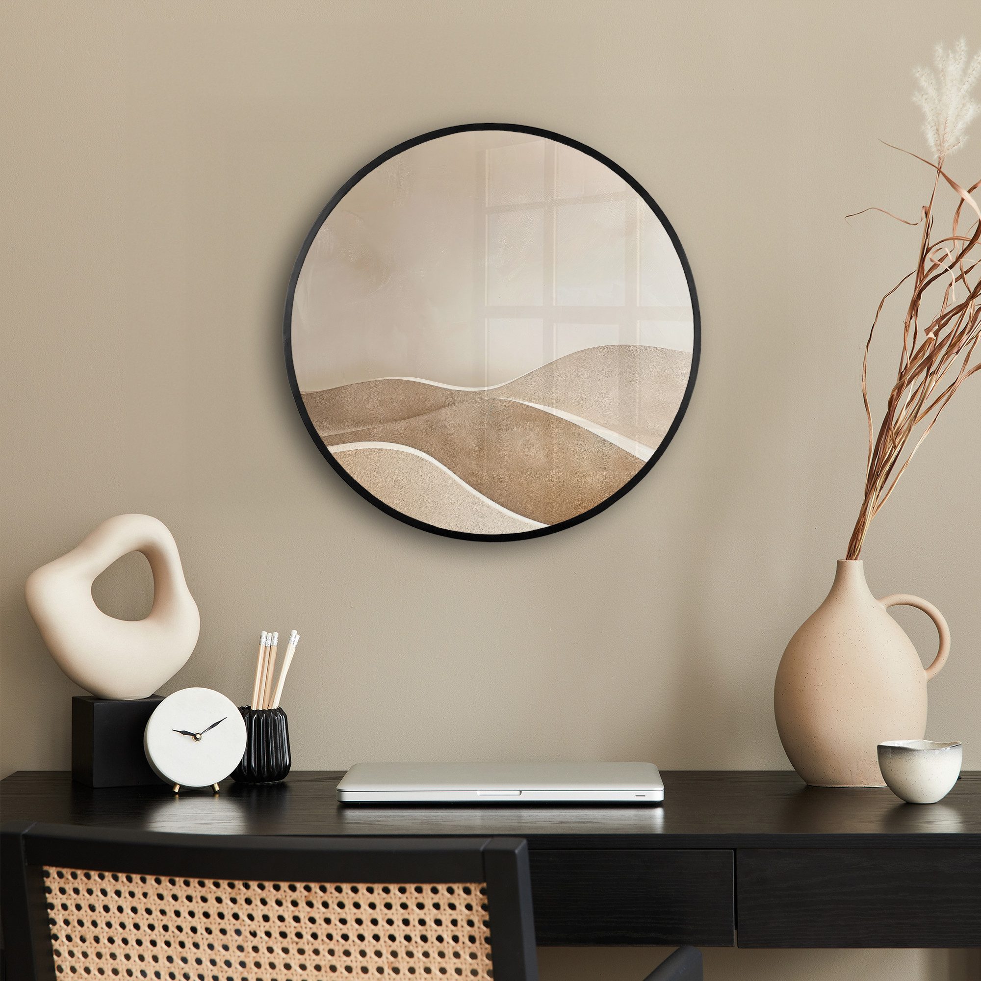 MuchoWow Poster Rund - Beige - Natur - Abstrakt - Modern, (1 St), Runde Wandbilder, Deko für Wohnzimmer und Schlafzimmer, 40x40 cm