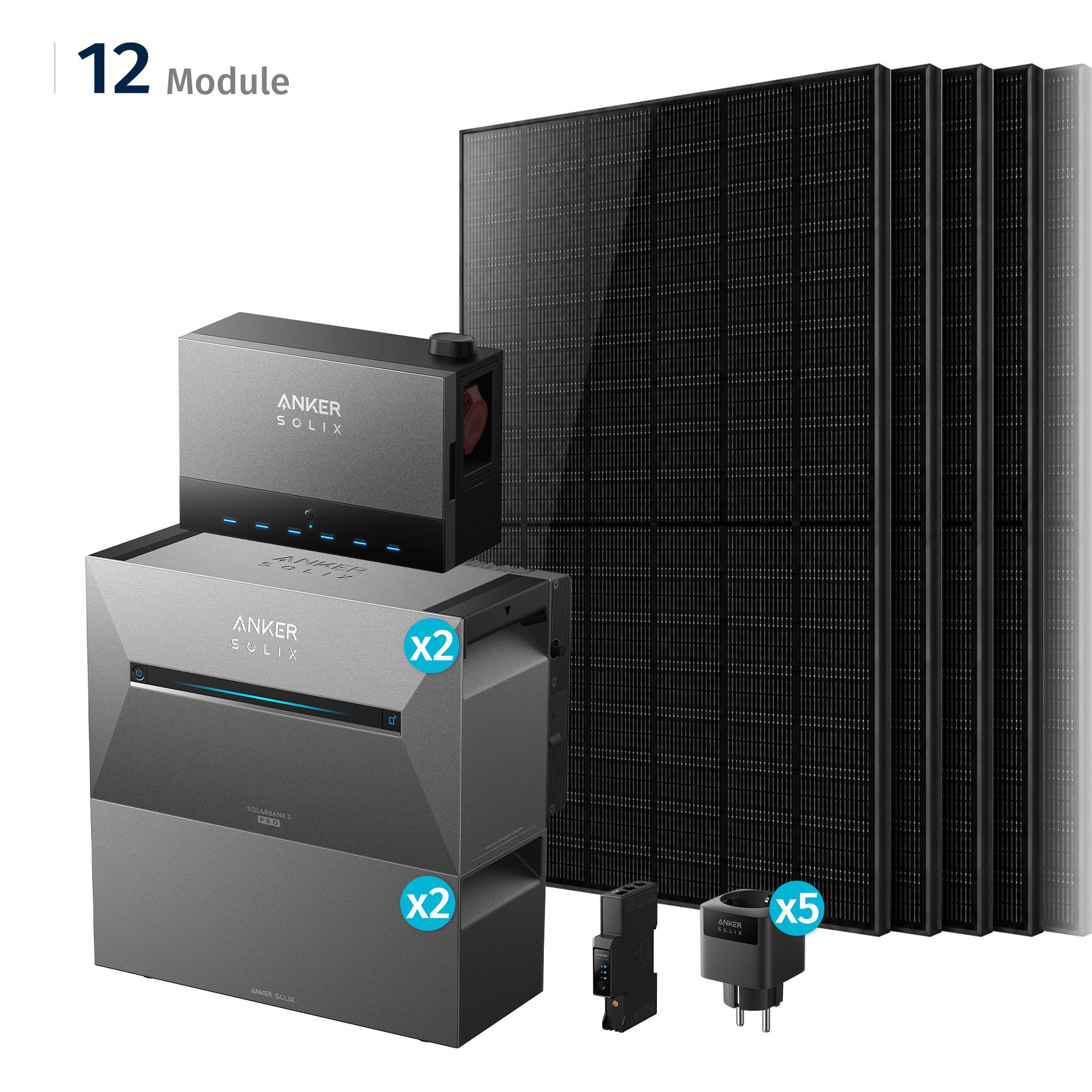 SolarMars Balkonkraftwerk mit Speicher 6000W mit Power Dock Solarbank Multisystem, (mit Anker Solix Solarbank 3 E2700 Pro und BP2700)