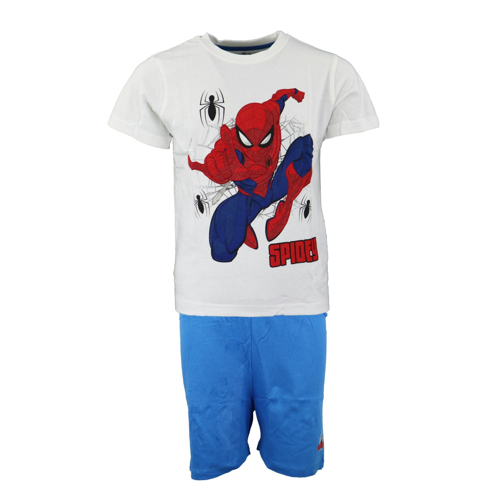 Schlafanzug Gr. Baumwolle bis 104 MARVEL Spiderman Pyjama 134, Kinder Hellblau kurz Marvel
