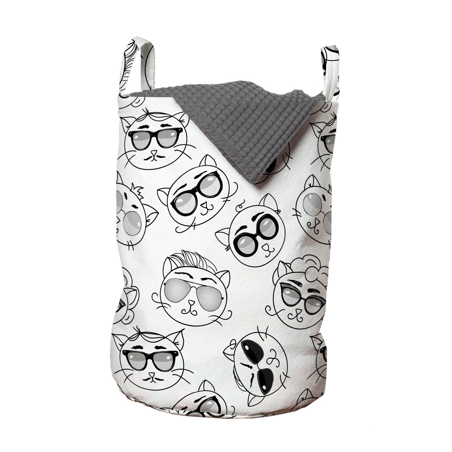 Abakuhaus Wäschesäckchen Wäschekorb mit Griffen Kordelzugverschluss für Waschsalons, Katze Cartoon-Kätzchen mit Gläsern | Wäschesäcke