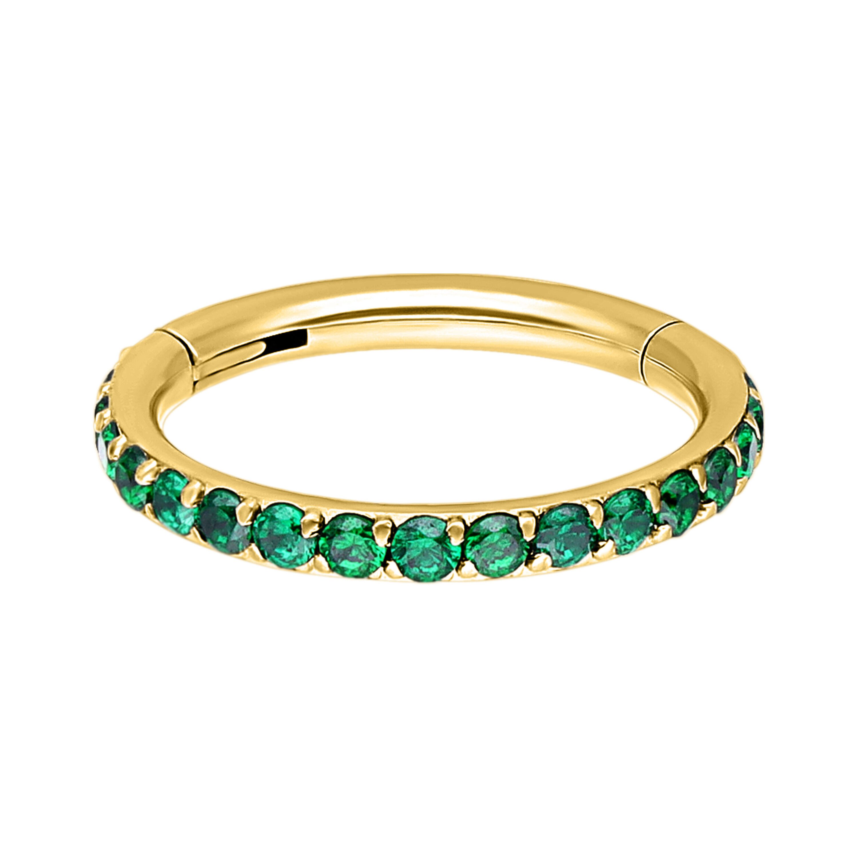 Wildcat Nasenpiercing Pave Set Crystals Conch Ring für Ohr, Nase, Lippe, Bauchnabel, 1 Stück, Chirurgenstahl 316L - wasserfest, hautverträglich, Gold-Smaragdgrün