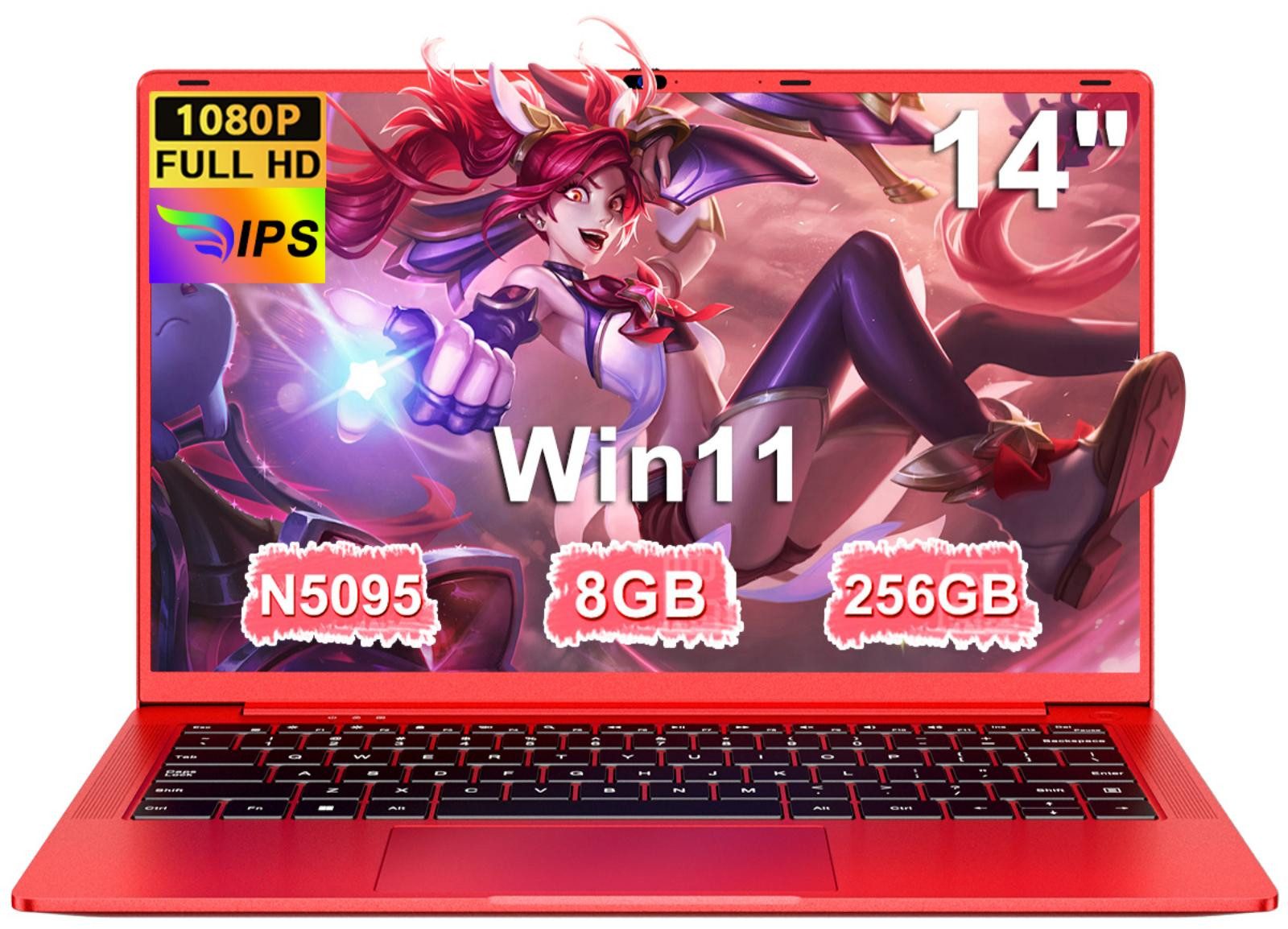 bvate 2026 14-Zoll-Laptop-Computer, 8 GB DDR4, Quad-Core N5095 CPU Notebook Notebook (OTHER, N5095, 8 GB, 256 GB SSD, 180° Drehung/Low Blue Light-Zertifizierung/Deutsche Tastaturaufkleber)