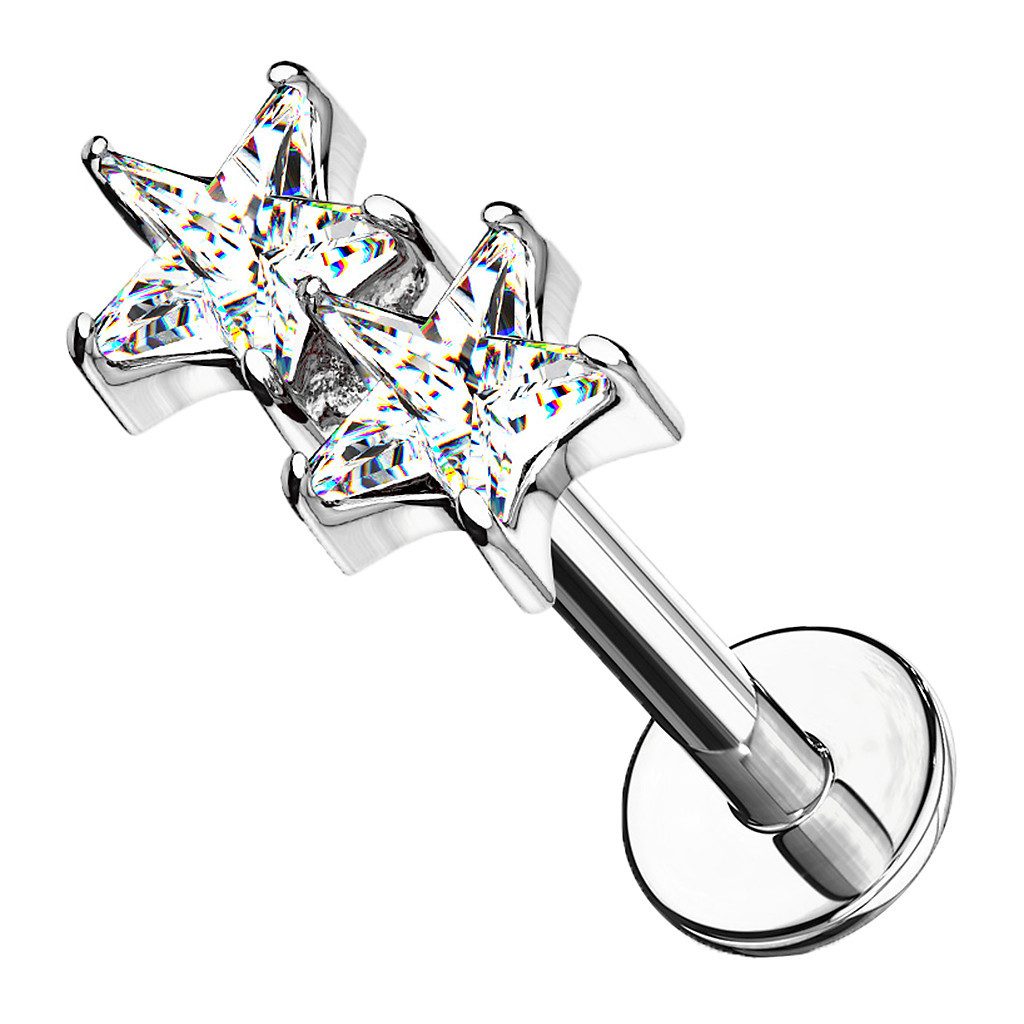 Taffstyle Piercing-Set Tragus Labret Kristall Doppel Sterne Innengewinde Si günstig online kaufen