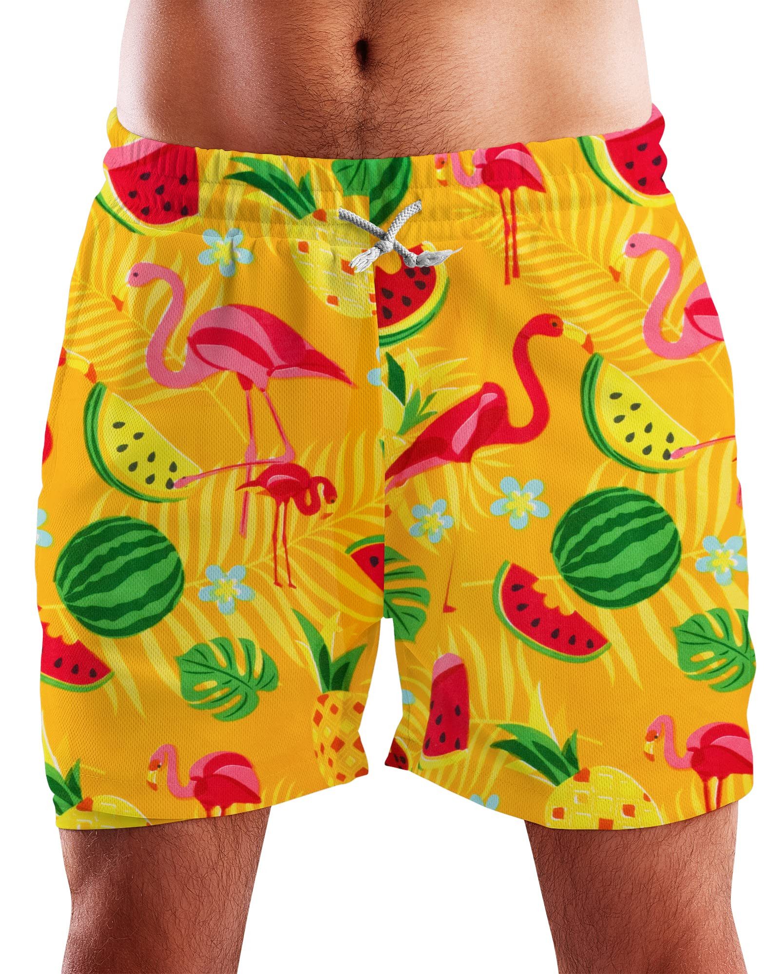 King Kameha Badeshorts Flamingo Melone Hawaii Bade-Shorts Mesh-Einsatz Verschluss Kordelzug Mit integriertem Mesh-Innenslip für extra Komfort