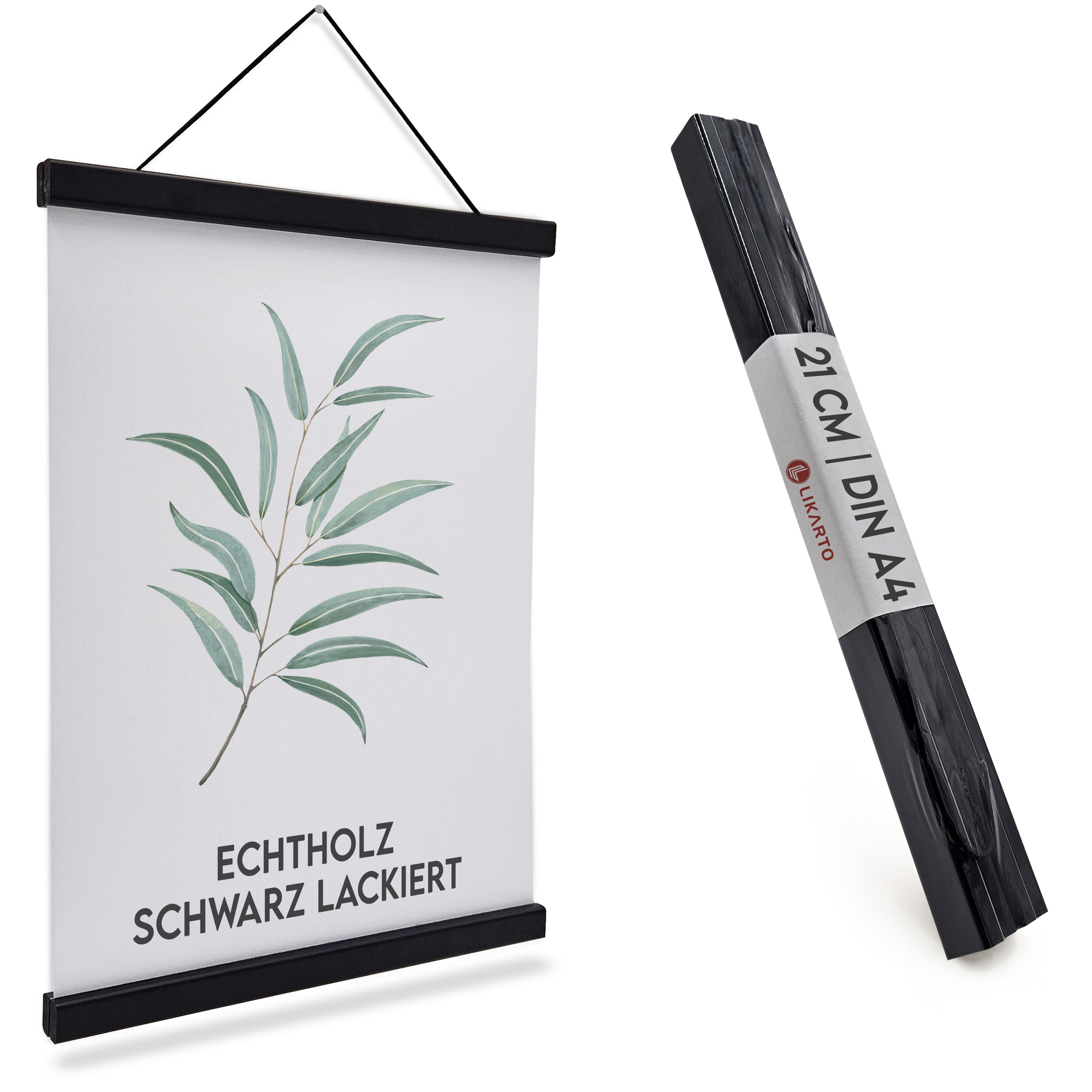 Likarto Bilderrahmen Premium-Posterleiste in DIN A4 bis DIN A1 aus Echtholz, Posteraufhänger, Magnetische Leisten, Klemmschienen, Bilder aufhängen