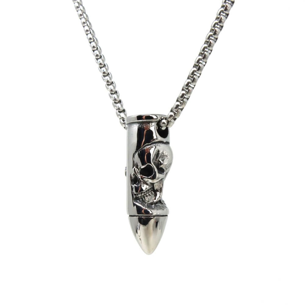 Kette mit Anhänger Lederkette Edelstahlkette 316L SKULL PATRONE