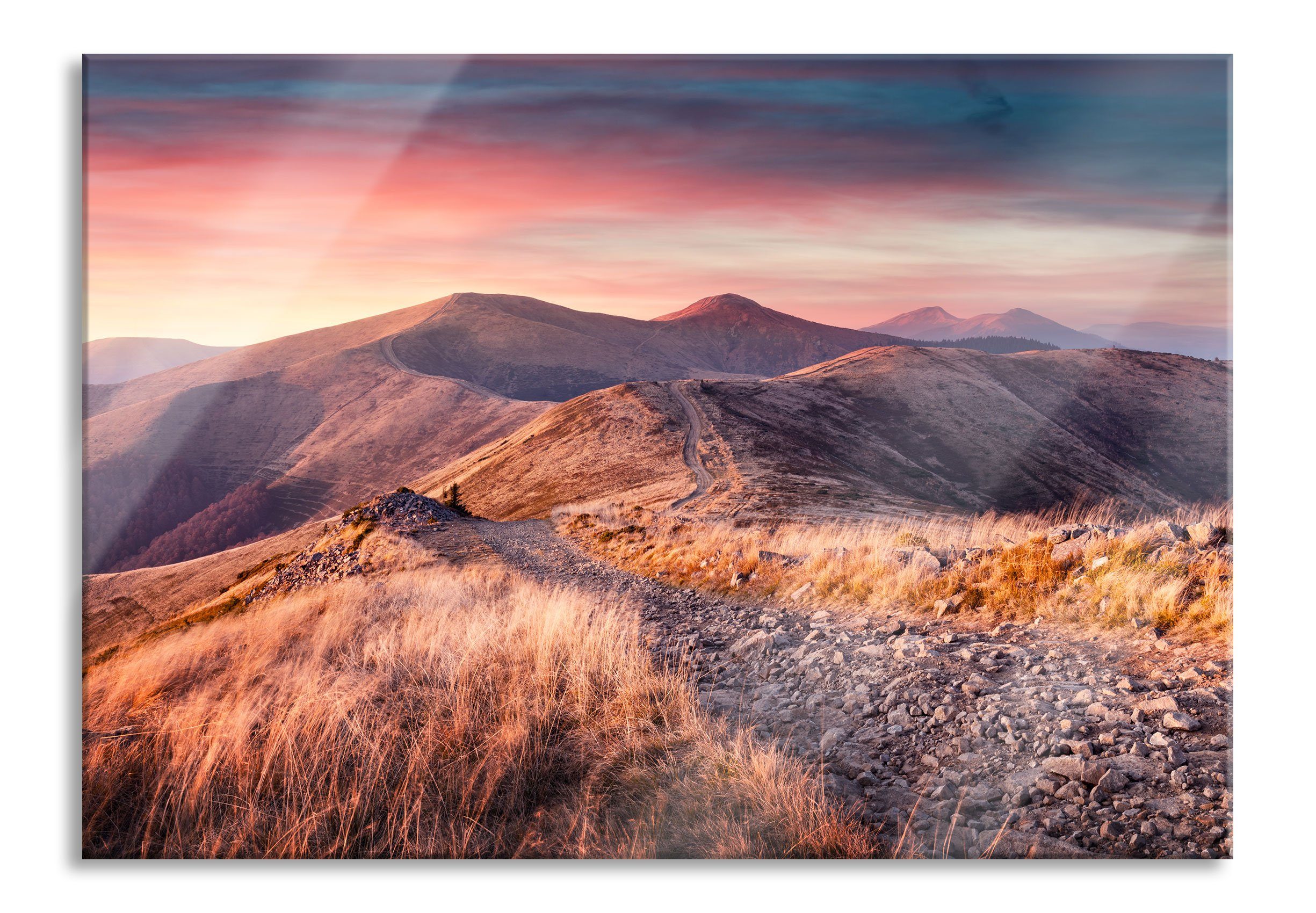 Glasbild Steinlandschaft bei Sonnenuntergang