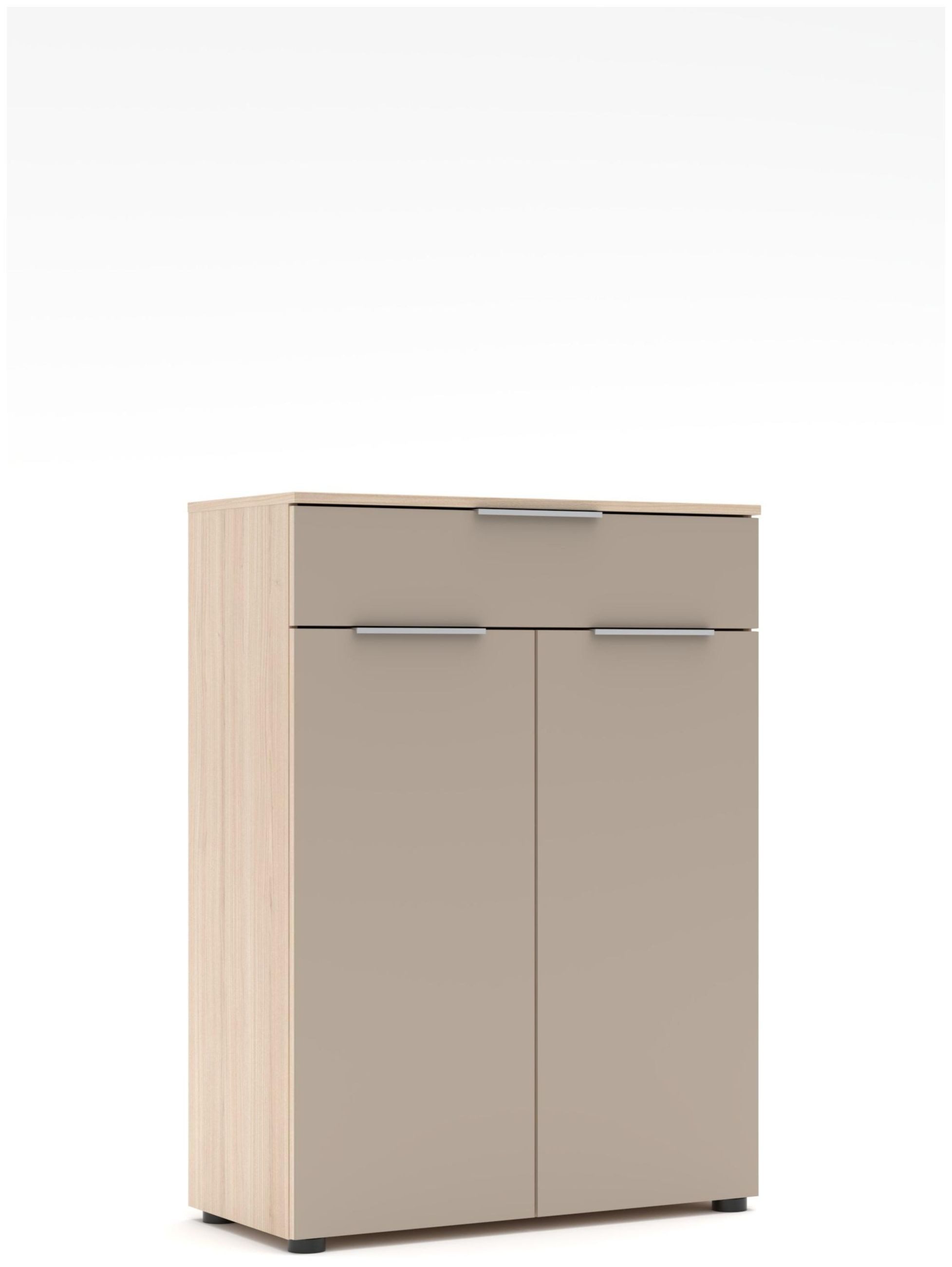 Innostyle Mehrzweckschrank Büroschrank SANTORIN Riva Eiche & Glas Cashmere 110 cm Hoch