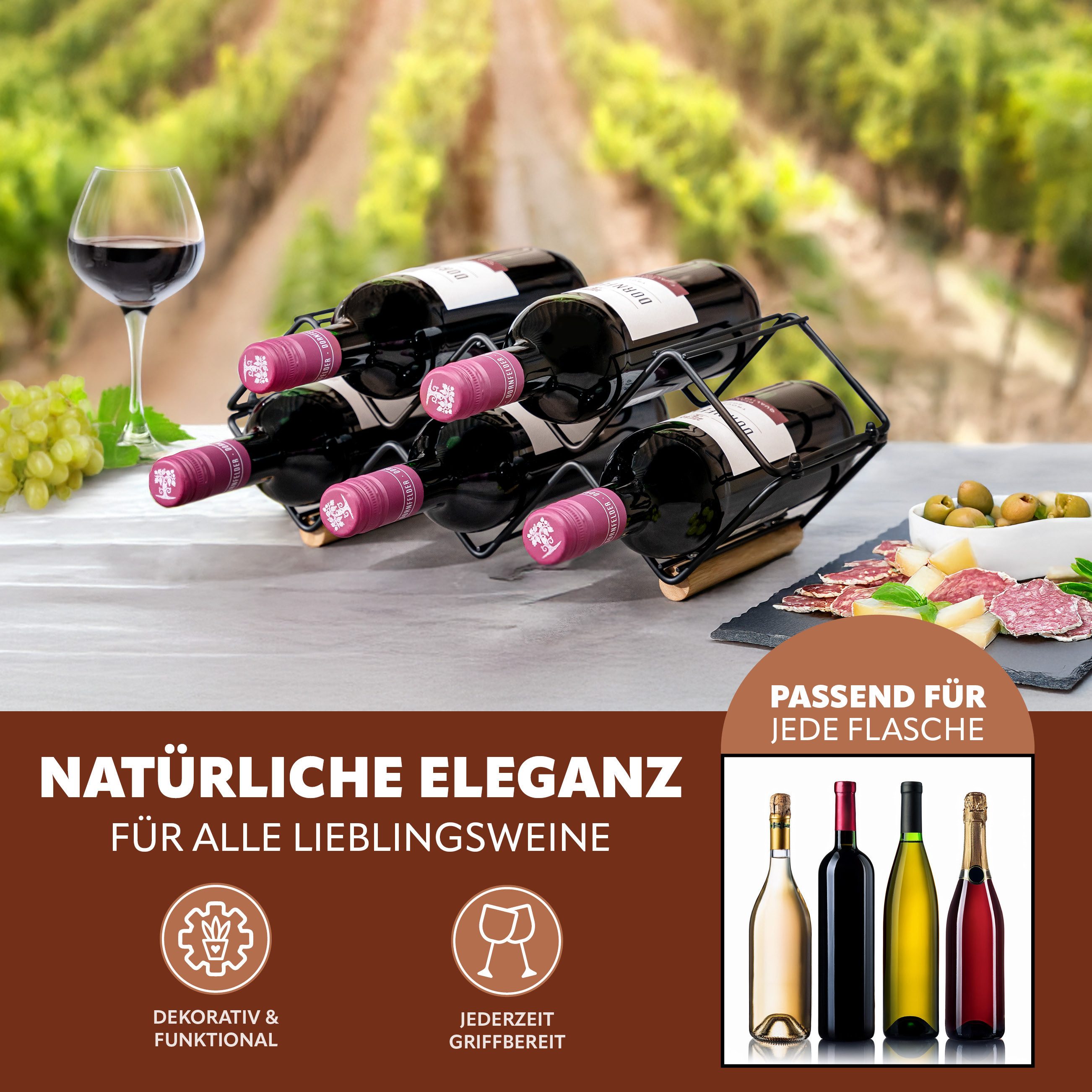 eluno Weinregal Weinregal für 5 Flaschen, aus Metall und Bambus, stapelbar, günstig online kaufen