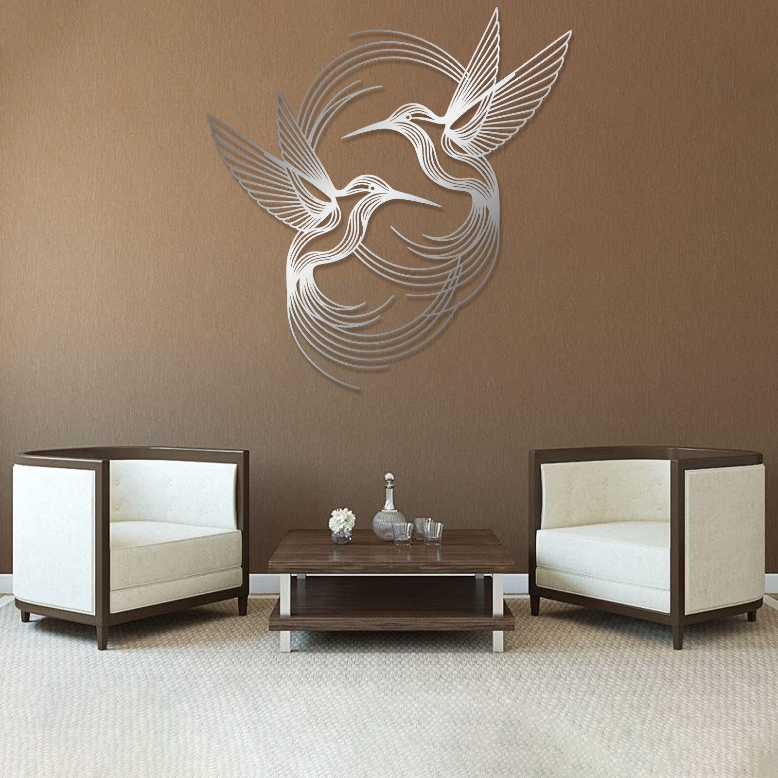Jumpeak Wanddekoobjekt Kolibri-Wanddekoration, Symmetrische Tiere, Dynamik, Natur,Linienkunst, Metall, 4 Farben, 2 Größen, Minimalismus, Künstlerische Vögel, Modern